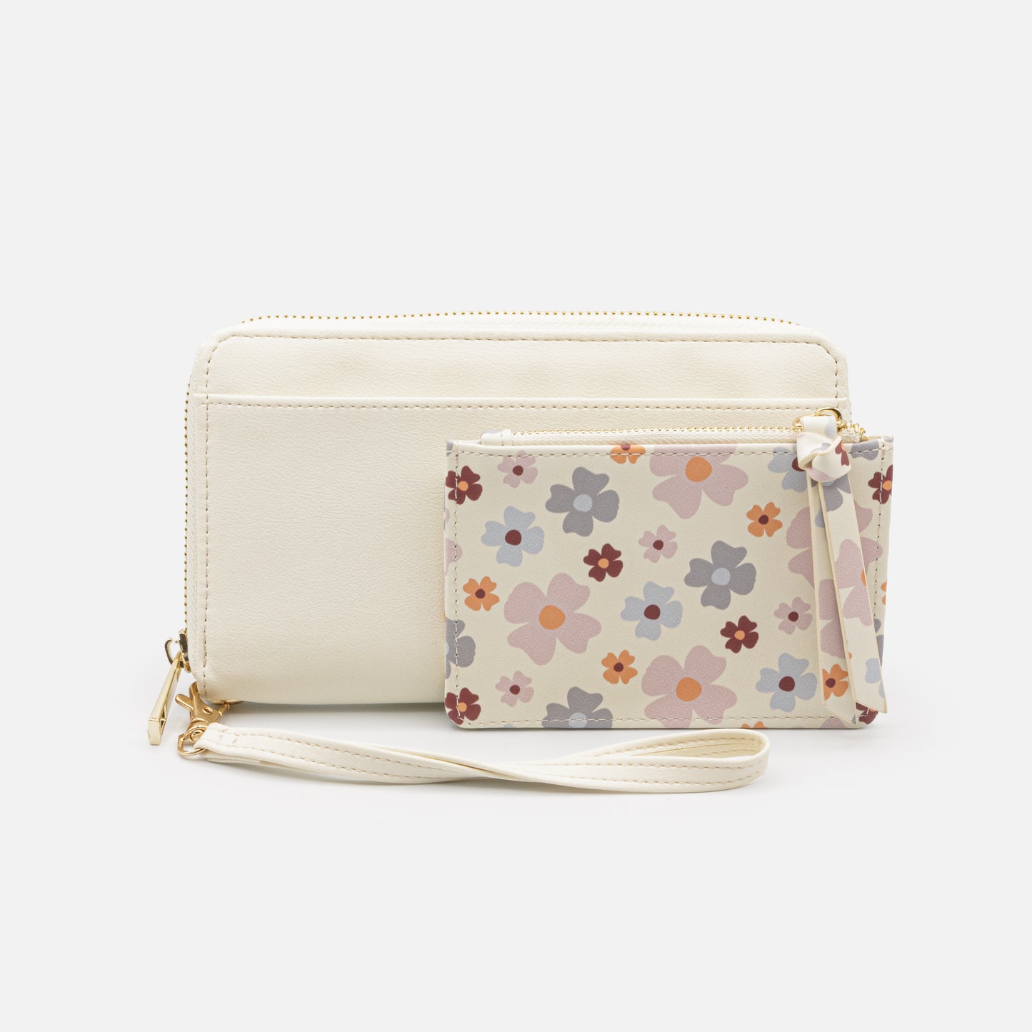 BG251W059MM - Ivory PU wallet with flowery insert