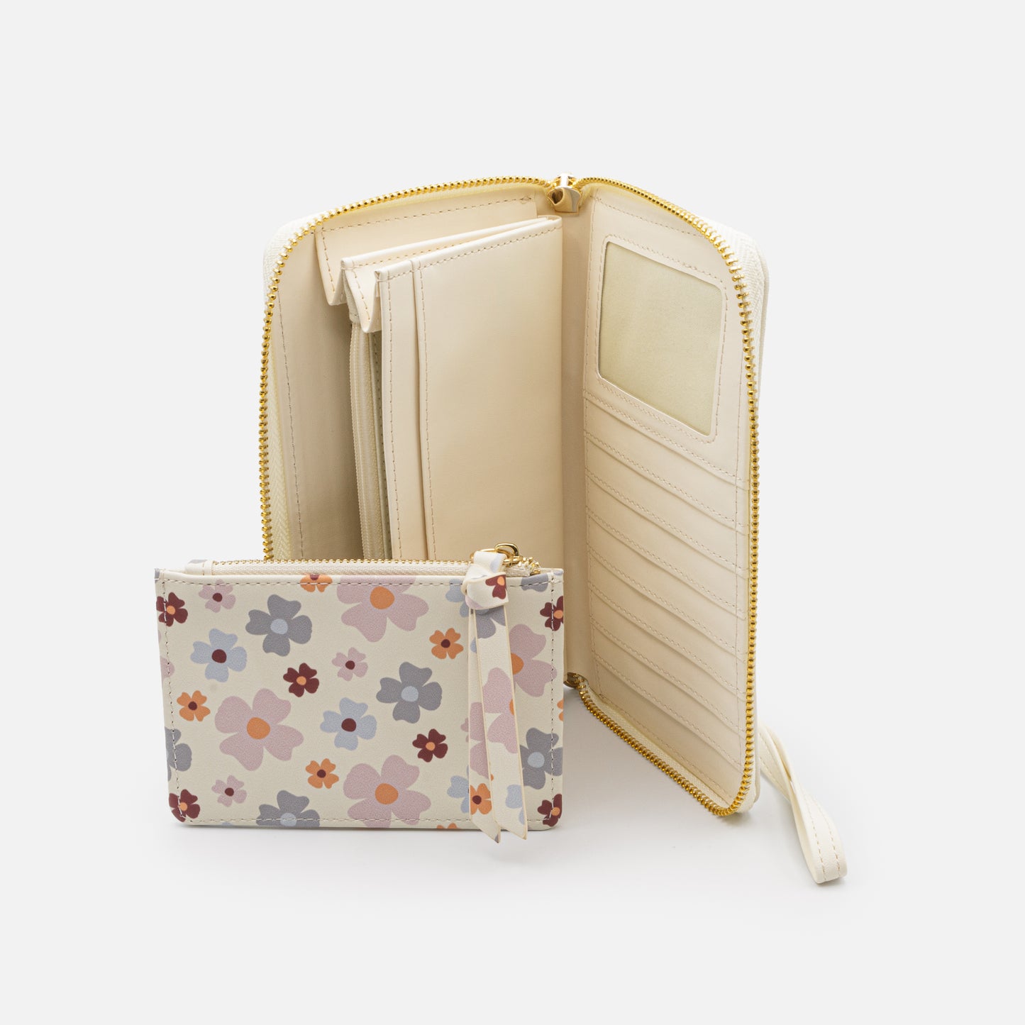 BG251W059MM - Ivory PU wallet with flowery insert