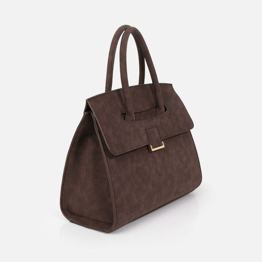 BG253B025BU - Dark brown suede effect handbag