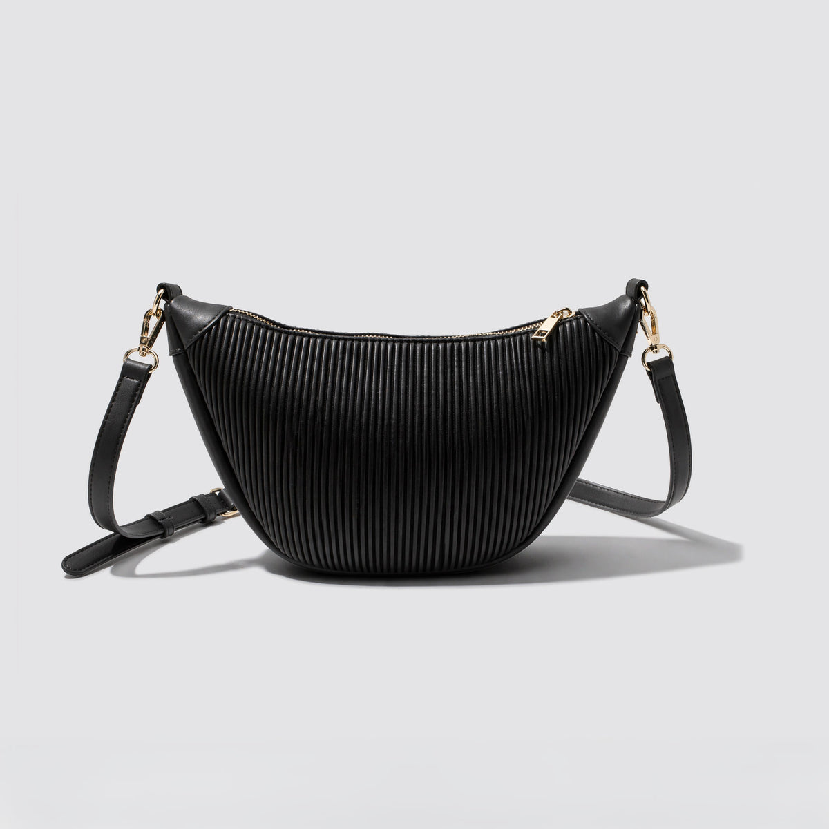 Black Ribbed Crescent Crossbody Bag