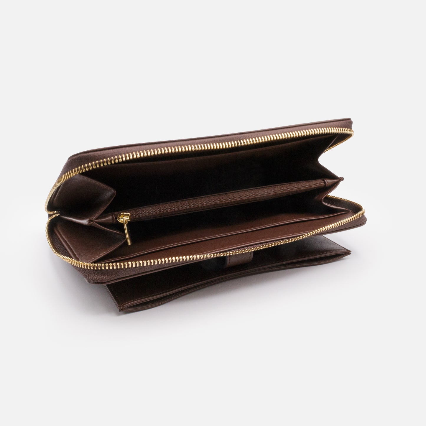 BG253W047BR - Extra large dark brown PU wallet & removable ivory pouch