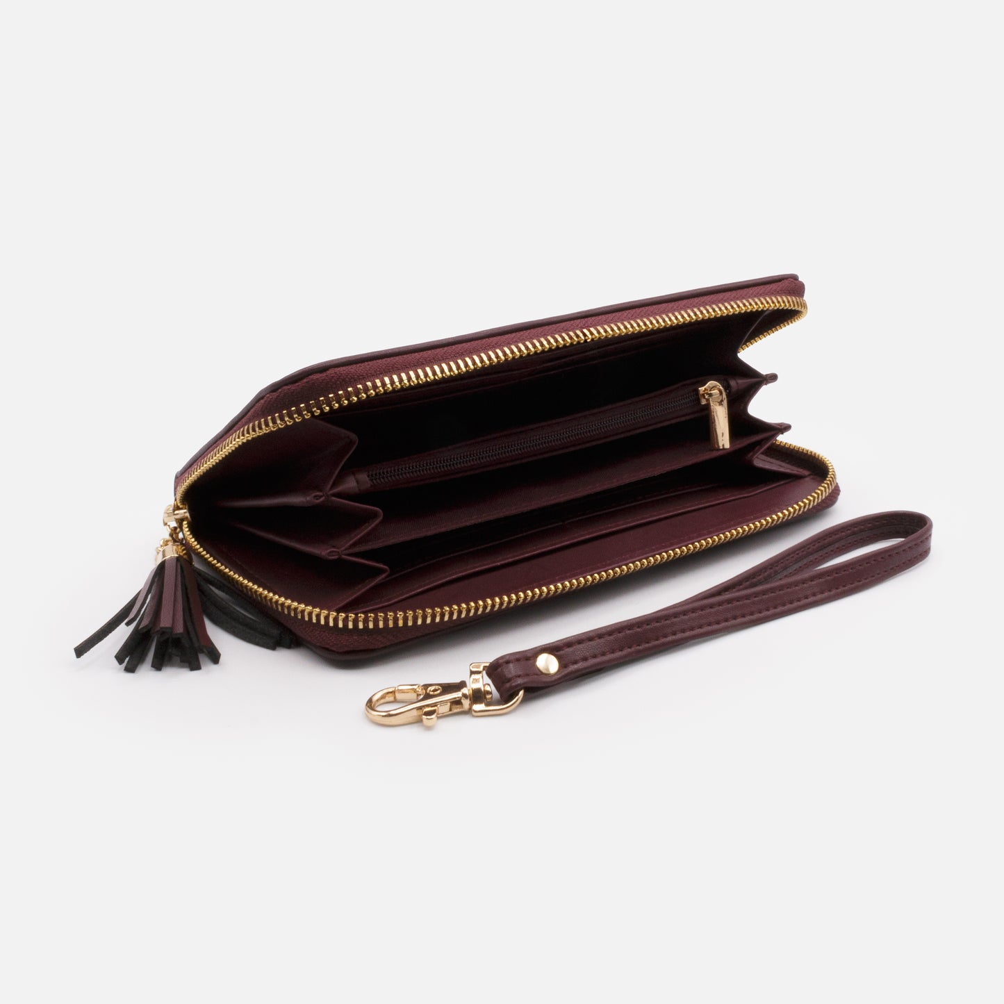 BG253W050BU - Burgundy smooth PU wallet with tassel