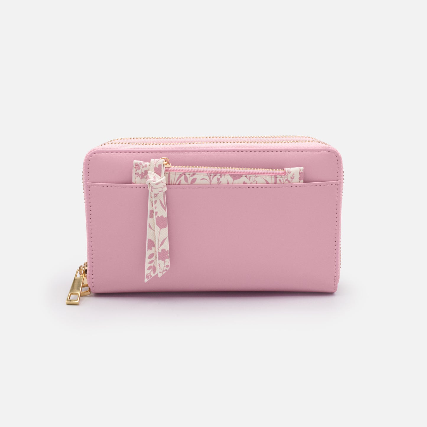 BG253W053PK - Pink PU double wallet with removable floral pouch