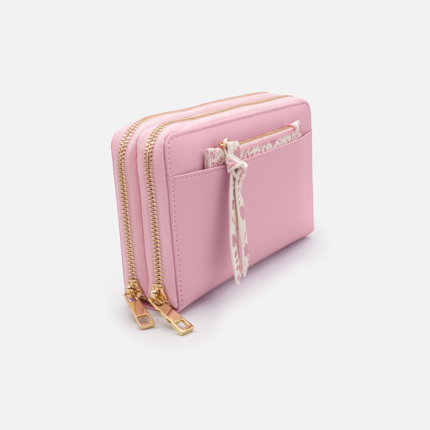 BG253W053PK - Pink PU double wallet with removable floral pouch