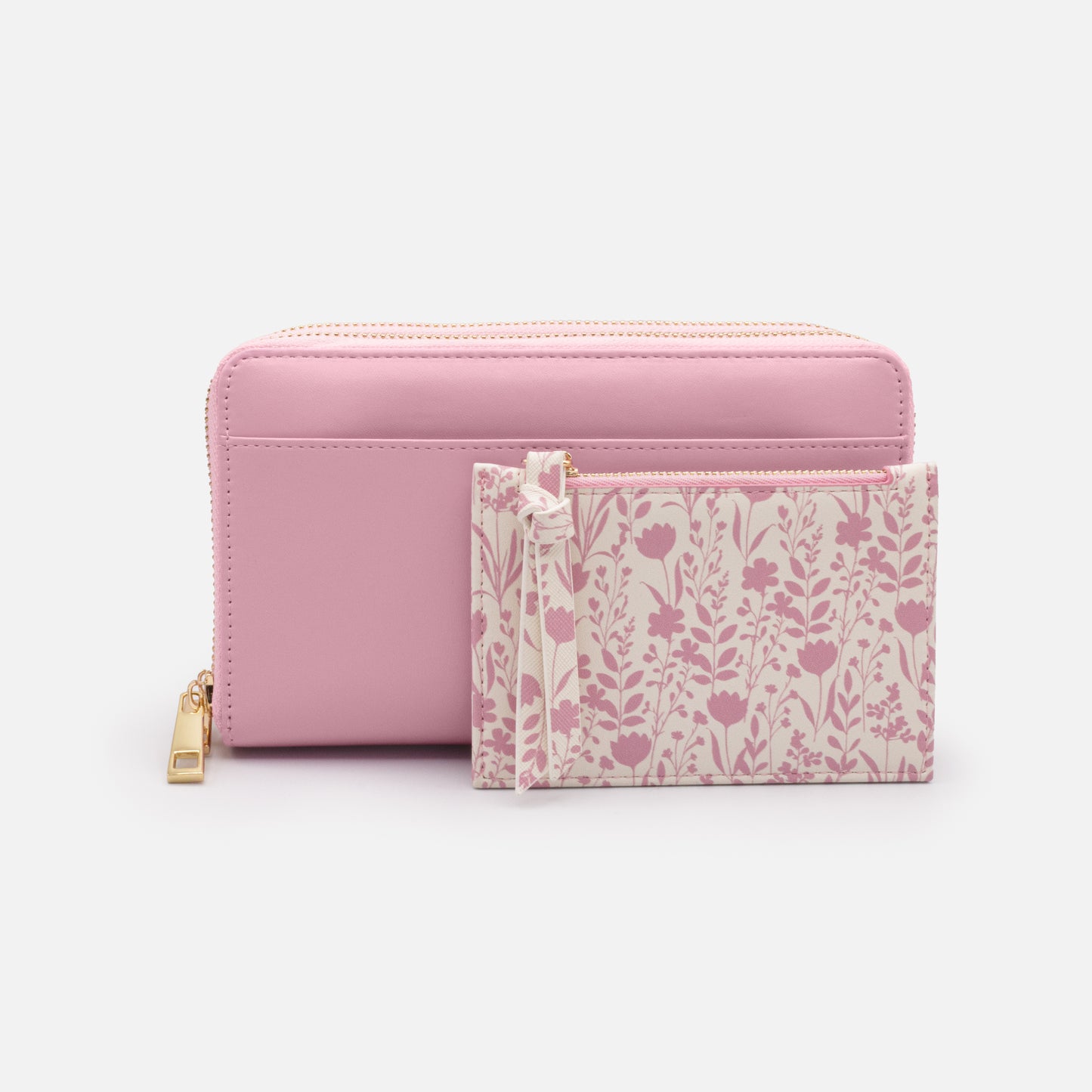BG253W053PK - Pink PU double wallet with removable floral pouch