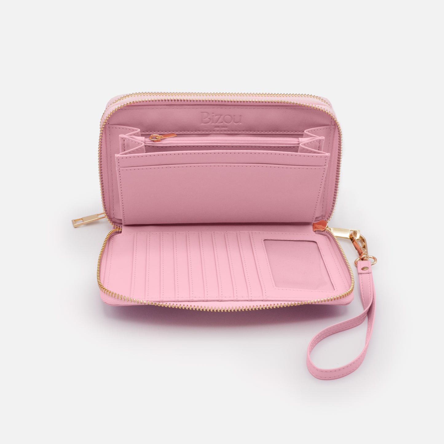 BG253W053PK - Pink PU double wallet with removable floral pouch