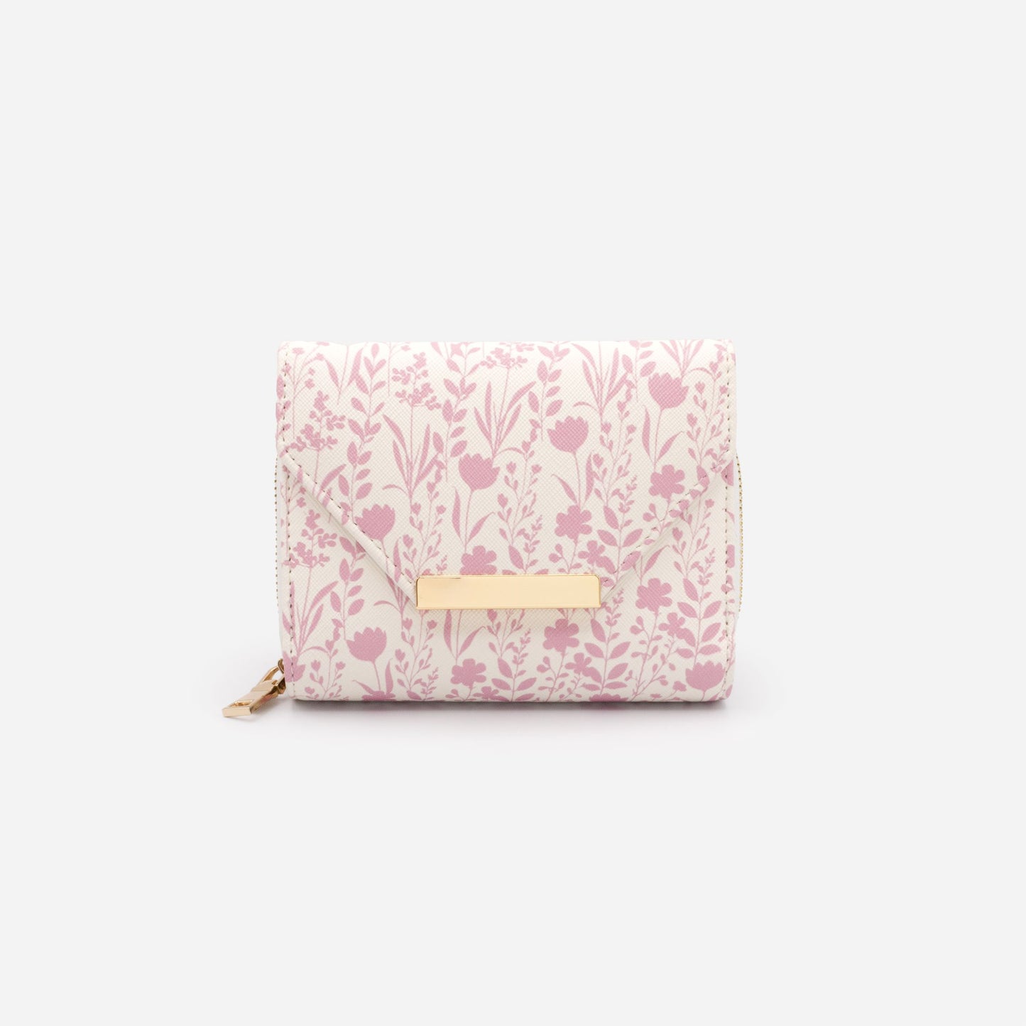 BG253W055MM - Ivory Saffiano PU wallet with pink flower print