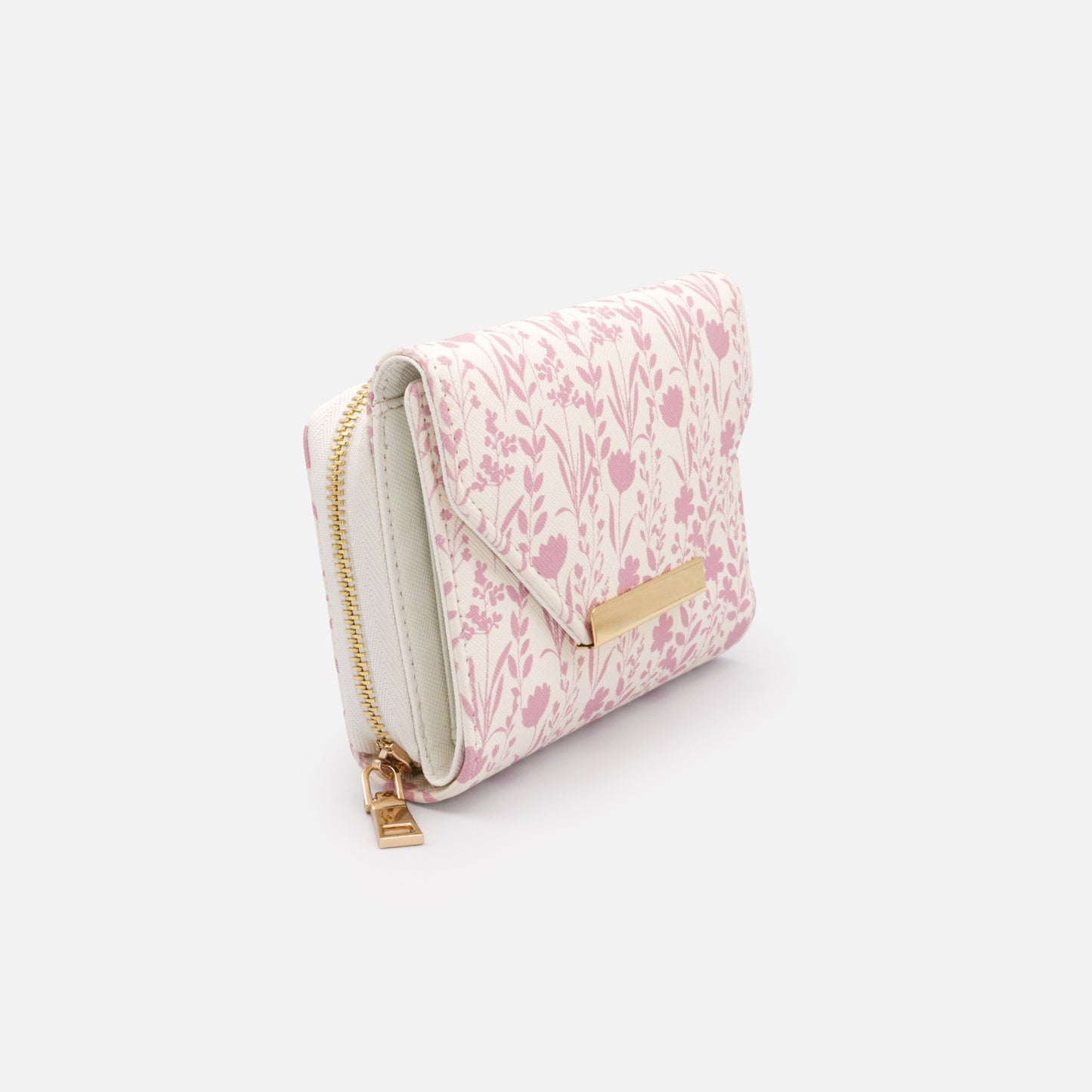 BG253W055MM - Ivory Saffiano PU wallet with pink flower print