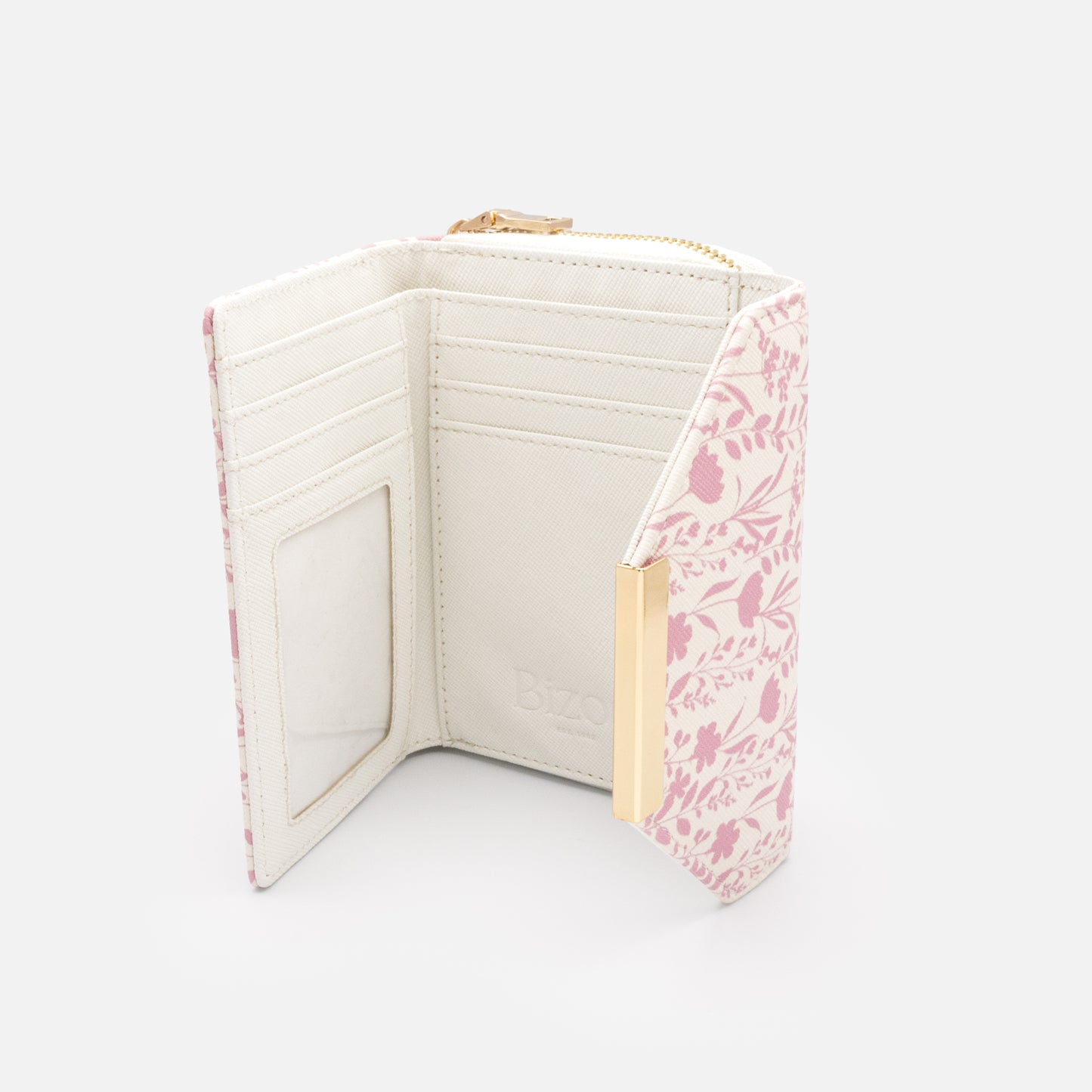 BG253W055MM - Ivory Saffiano PU wallet with pink flower print