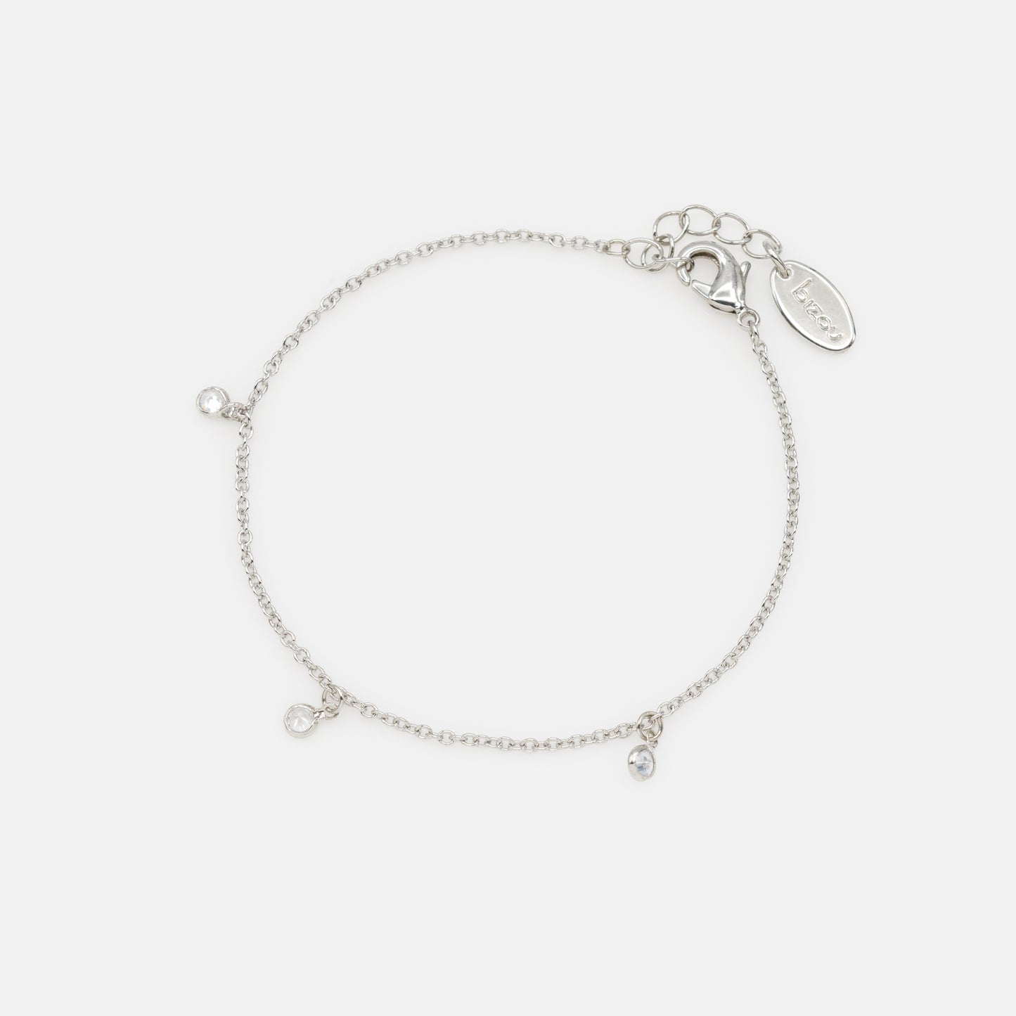 FS253B018SL - Small round charms with cubic zirconia silvered bracelet