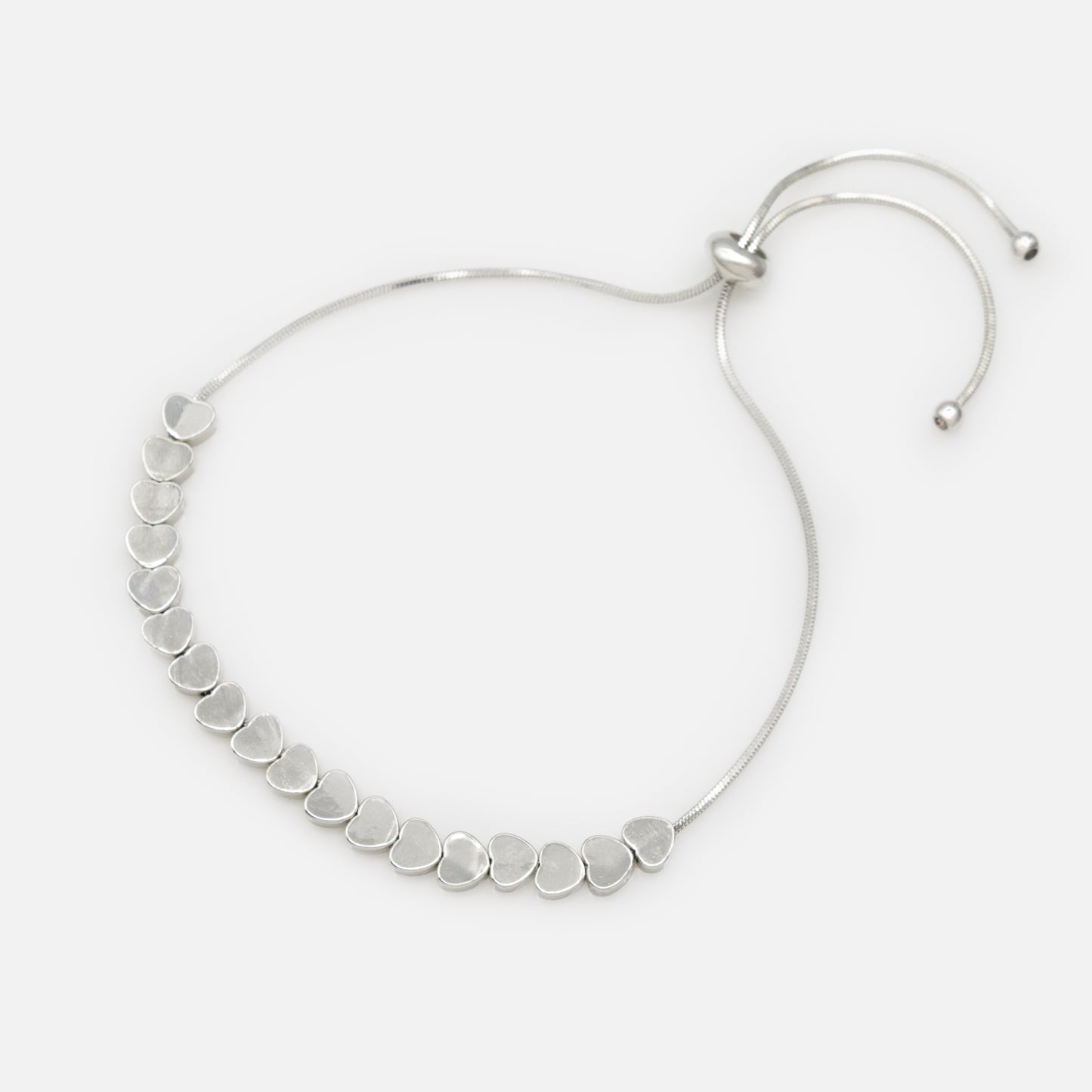 FS253B042SL - Adjustable silvered bracelet with flat hearts
