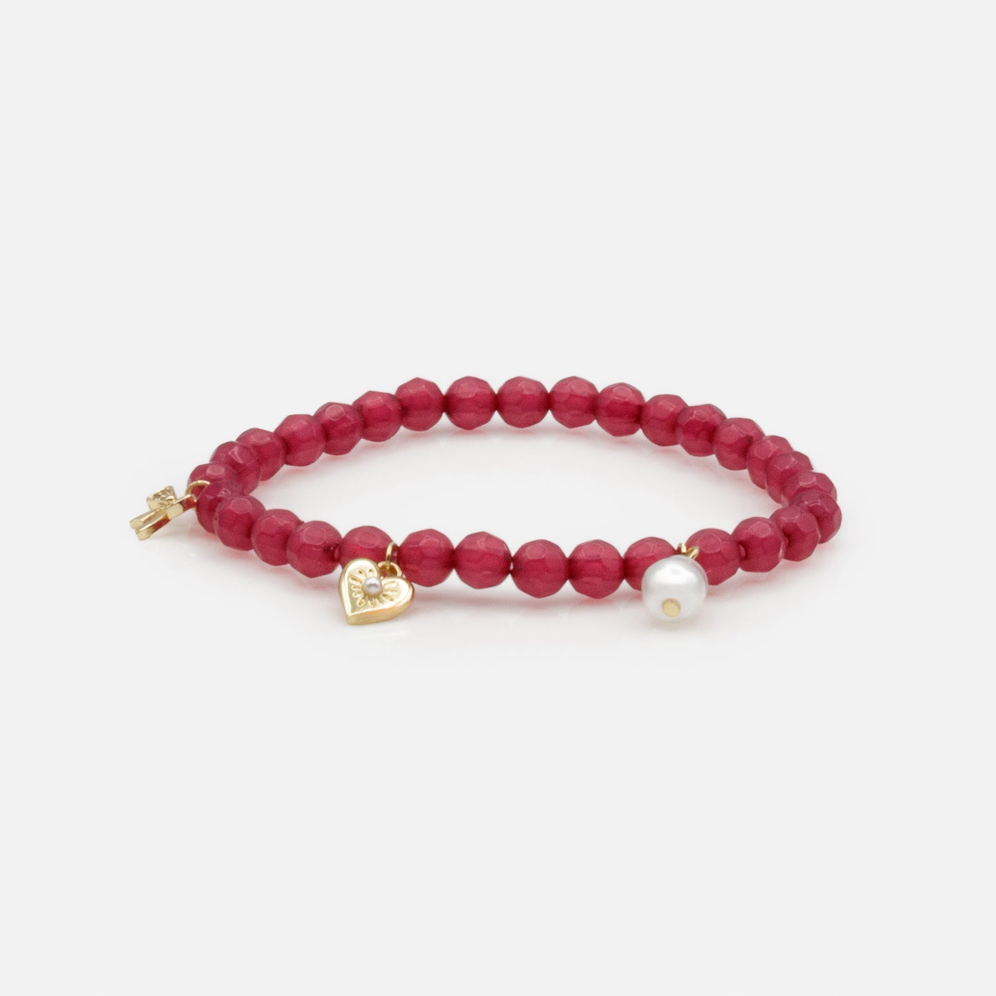 FS253B043MM - Bracelet élastique à billes rose foncé avec trio de breloques