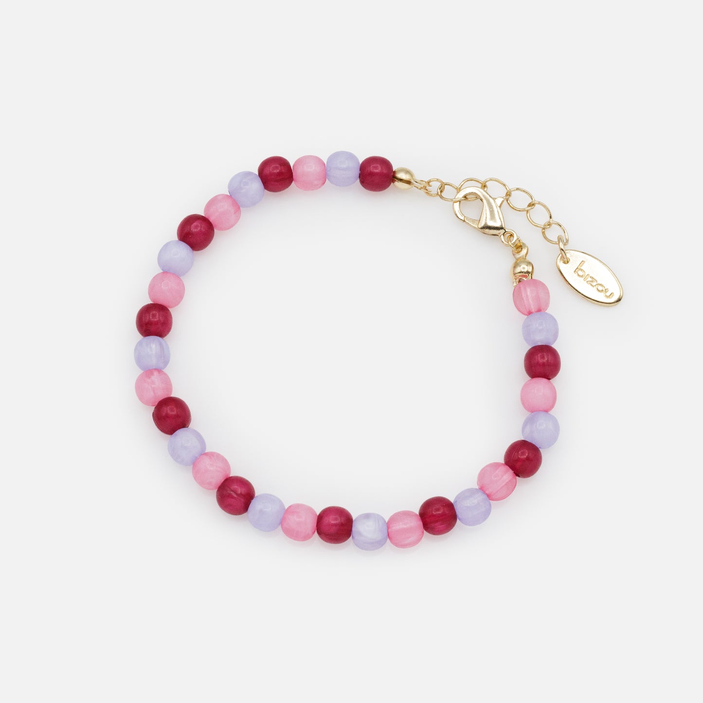 FS253B044MM - Bracelet à billes rondes lilas, rose pâle & rose foncé