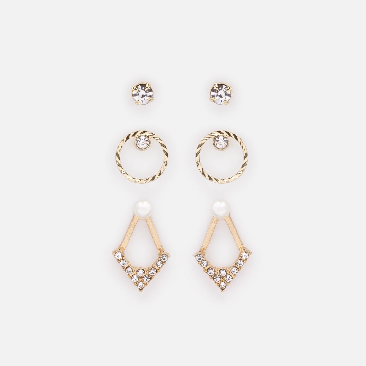 FS253E001GL - Golden earring trio with pearls & cubic zirconia