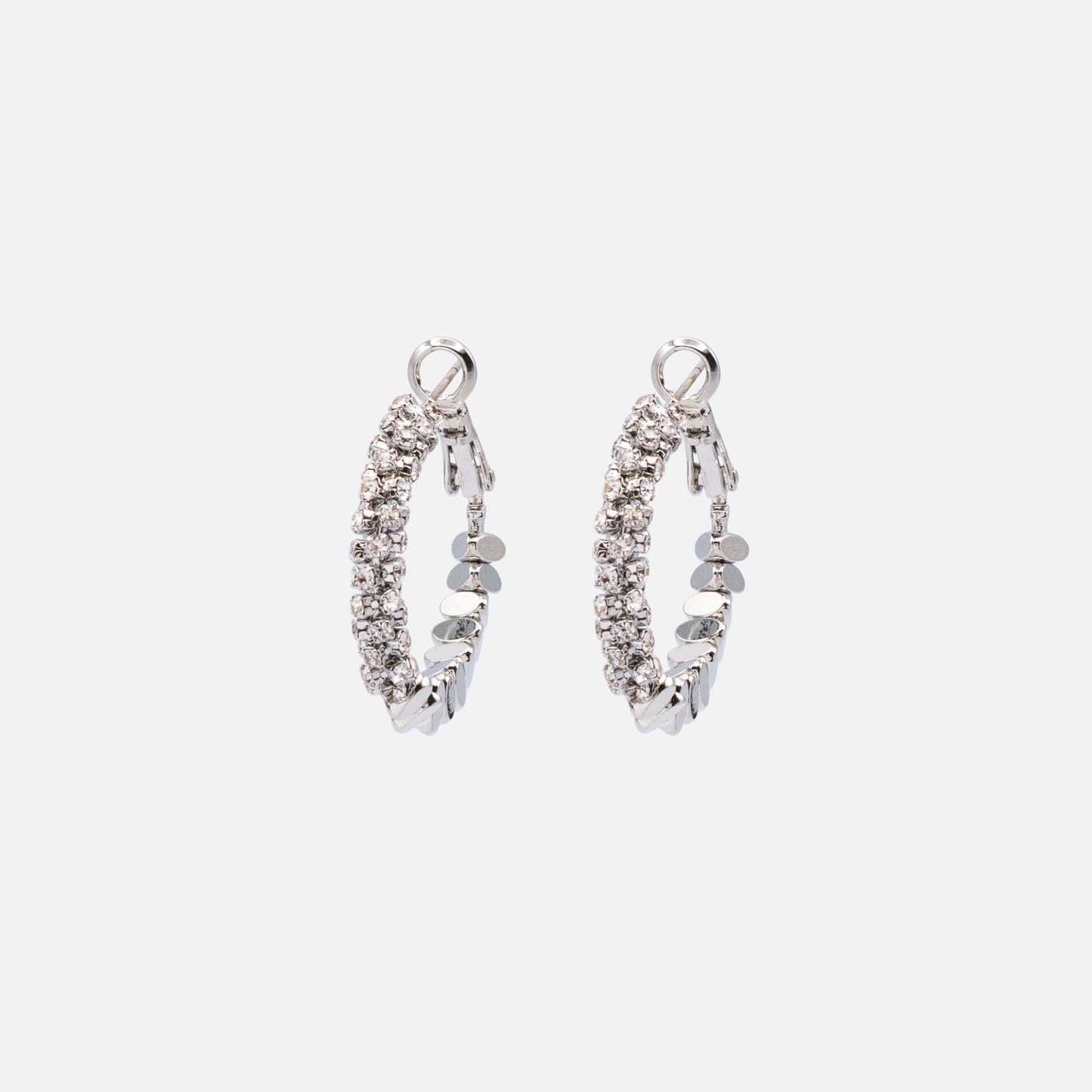 FS253E002SL - Boucles d'oreilles anneaux argentés billes triangulaires & zircons cubiques