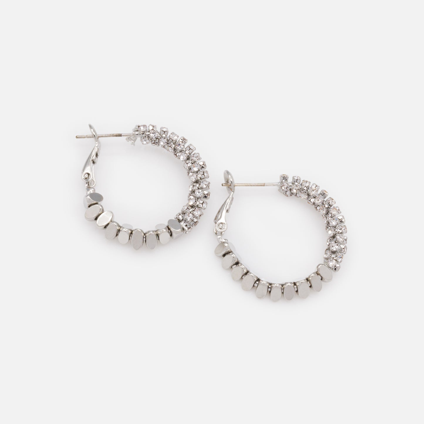 FS253E002SL - Boucles d'oreilles anneaux argentés billes triangulaires & zircons cubiques