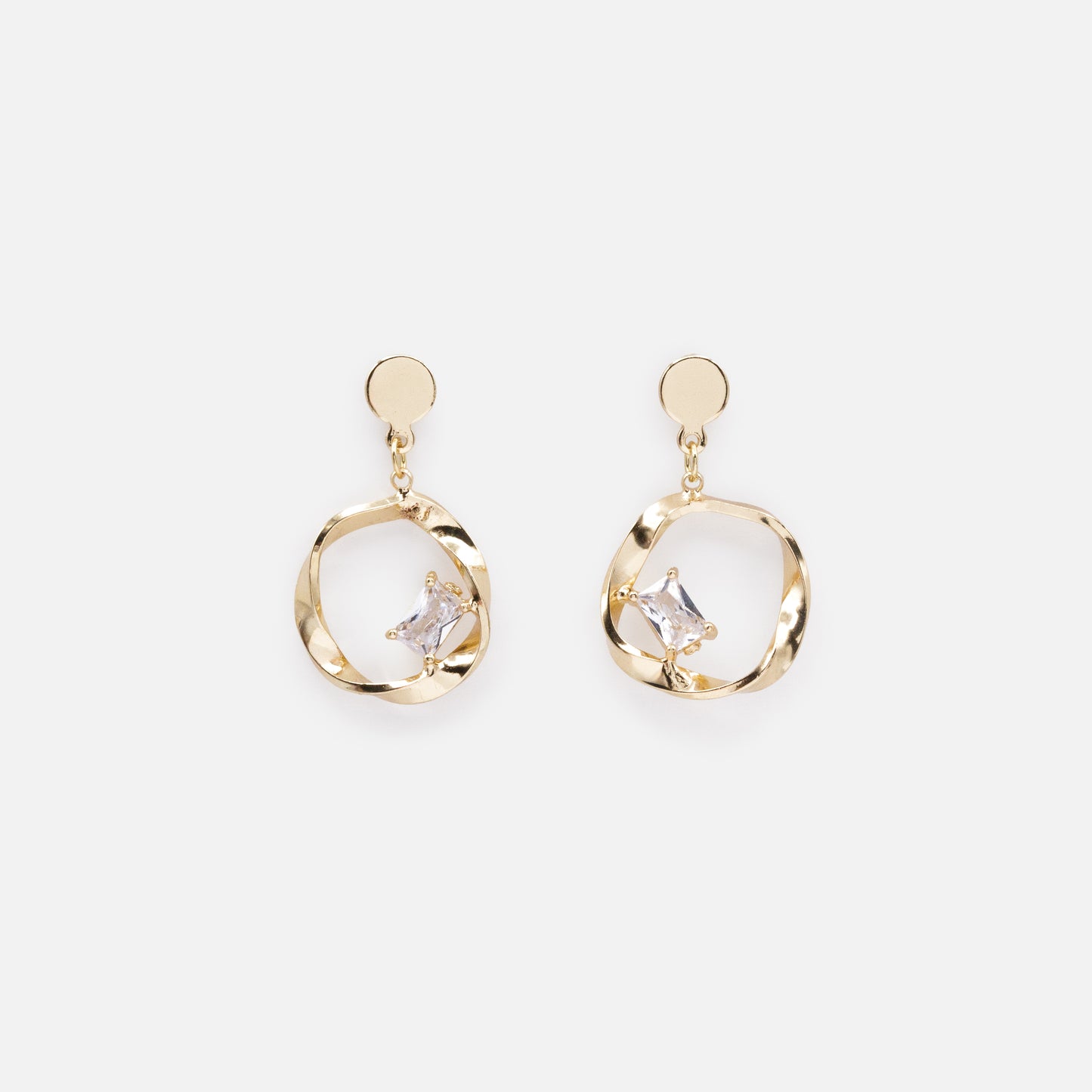 FS253E003GL - Boucles d'oreilles dorées cercle torsadé avec pierre translucide