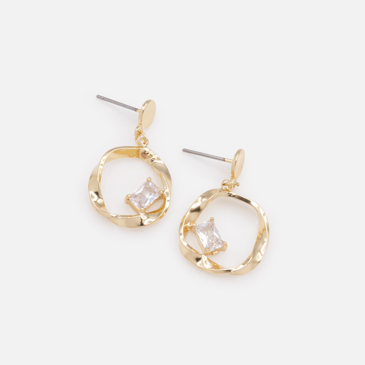 FS253E003GL - Boucles d'oreilles dorées cercle torsadé avec pierre translucide