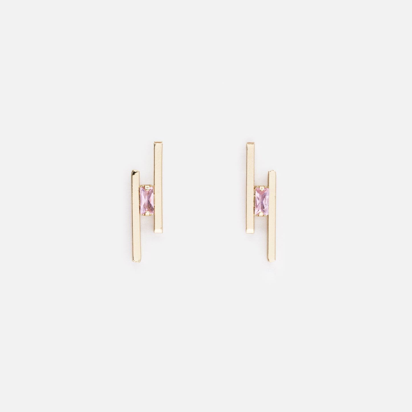 FS253E004GL - Parallel bar golden earrings with light pink stone