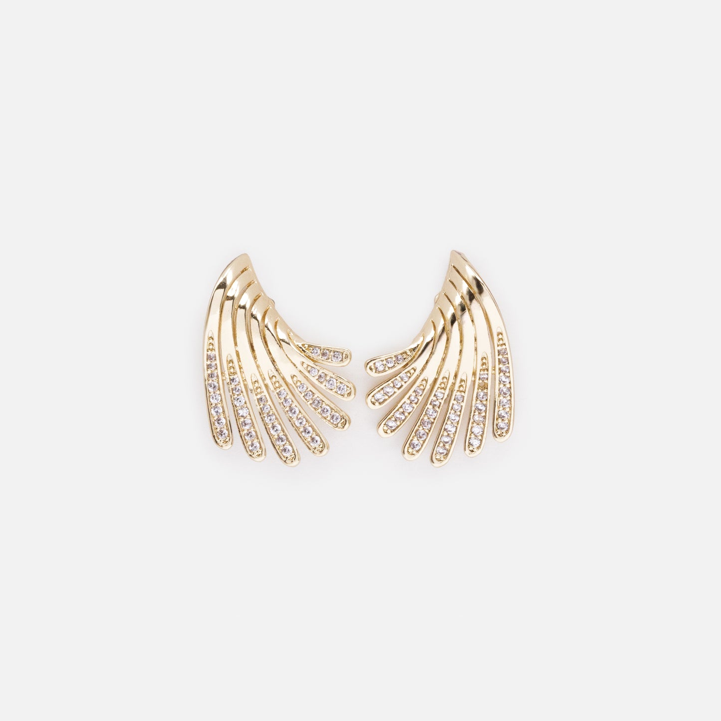 FS253E007GL - Wing shaped golden earrings with cubic zirconia