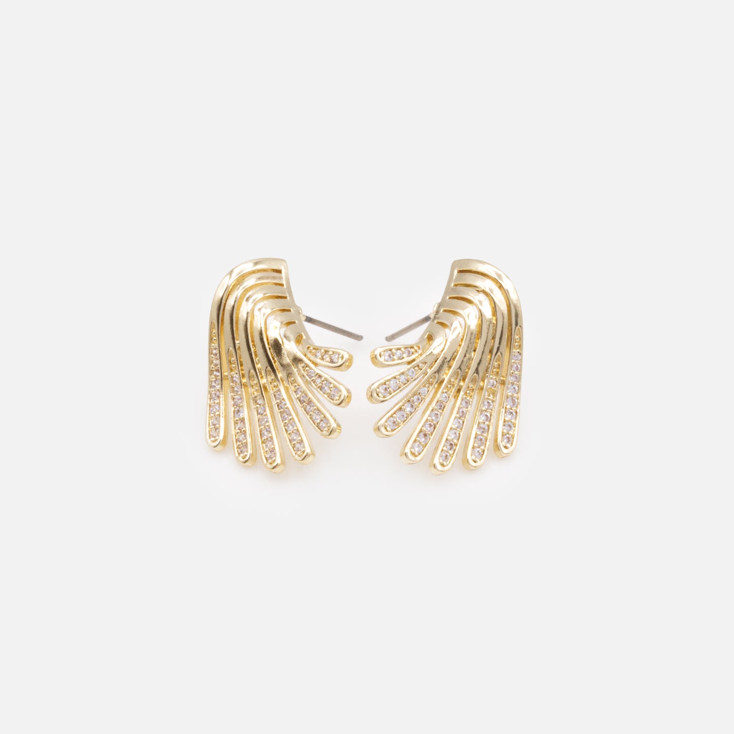 FS253E007GL - Wing shaped golden earrings with cubic zirconia