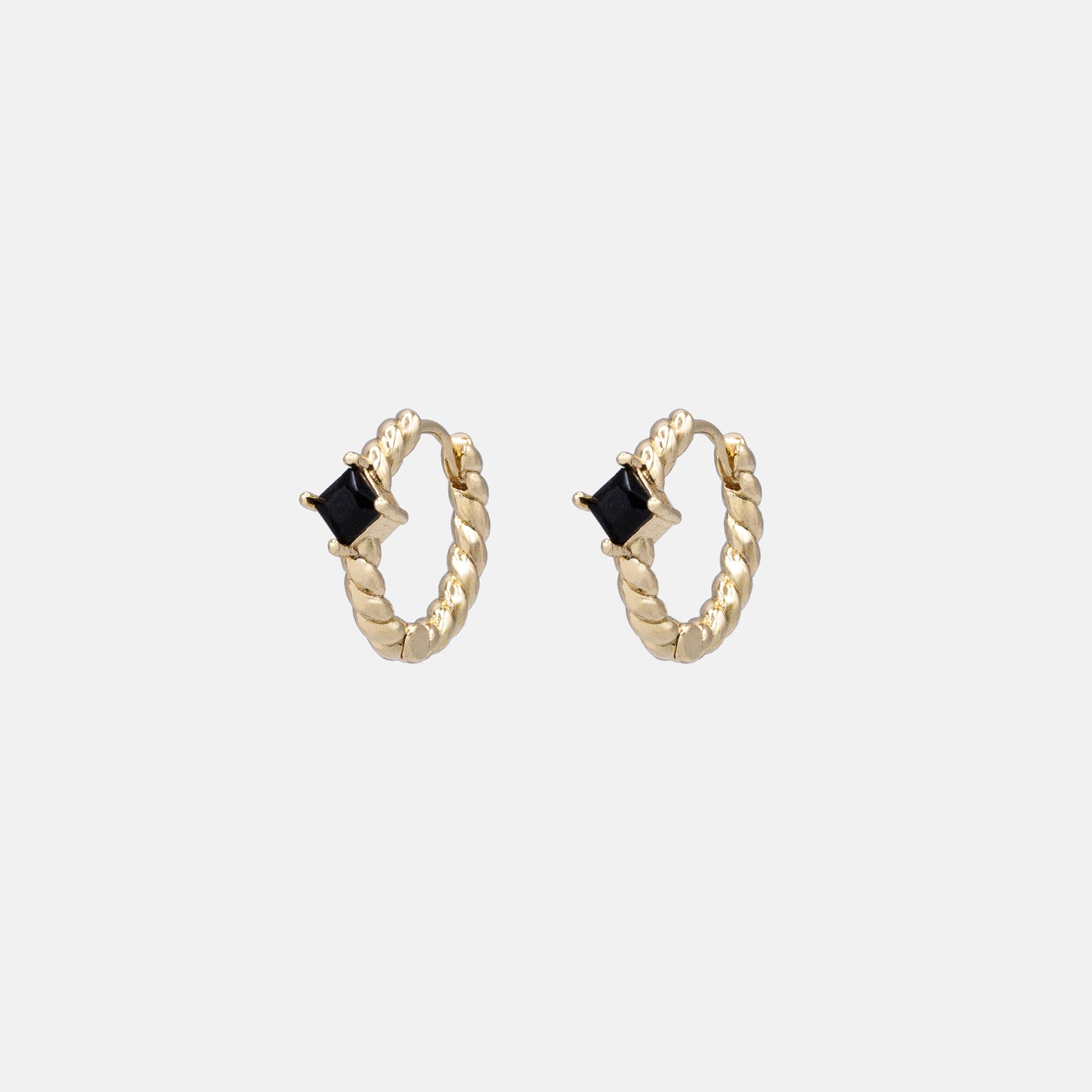 FS253E008GL - Boucles d'oreilles huggies dorées torsadées avec pierre noire