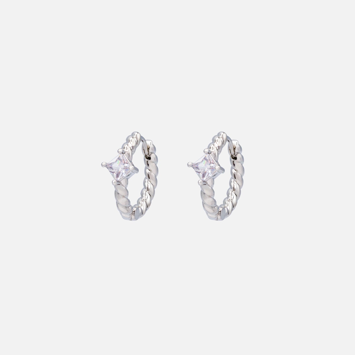FS253E009SL - Twisted silvered huggies with translucent stone