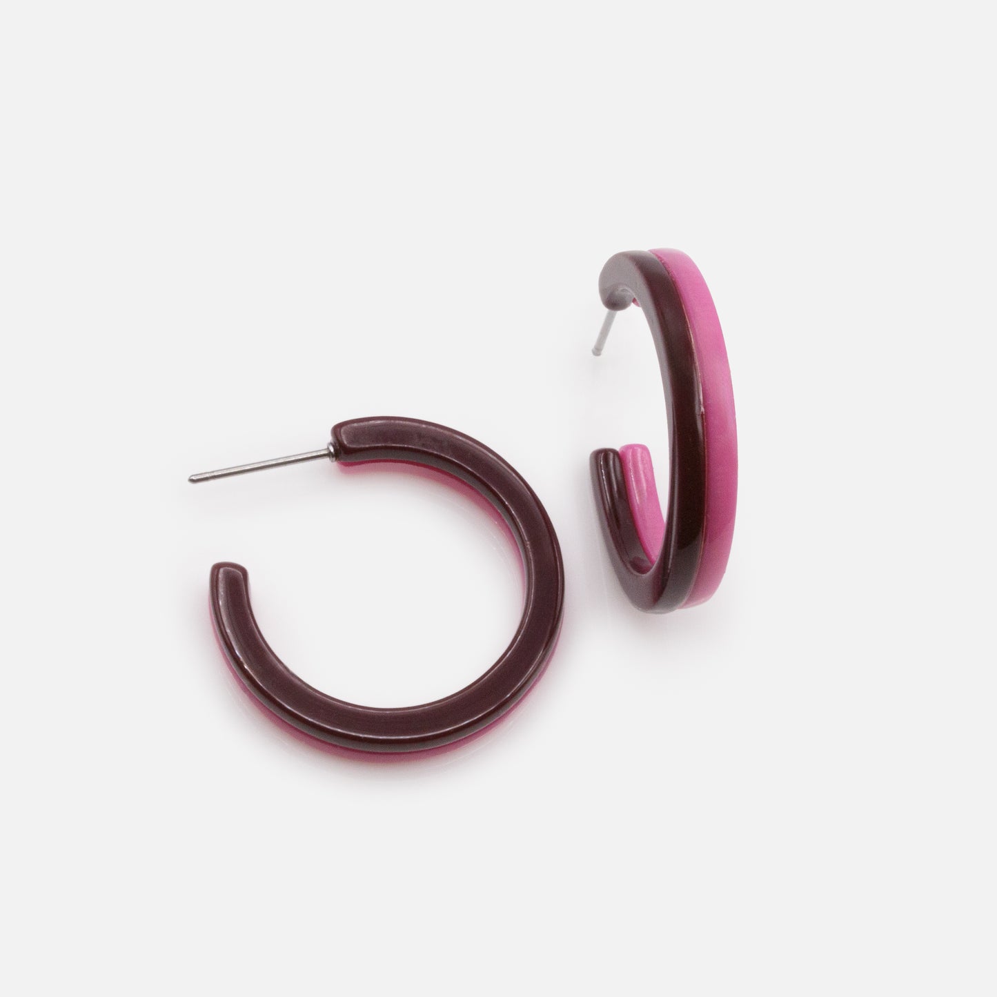 FS253E027MM - Burgundy & pink acetate hoop earrings