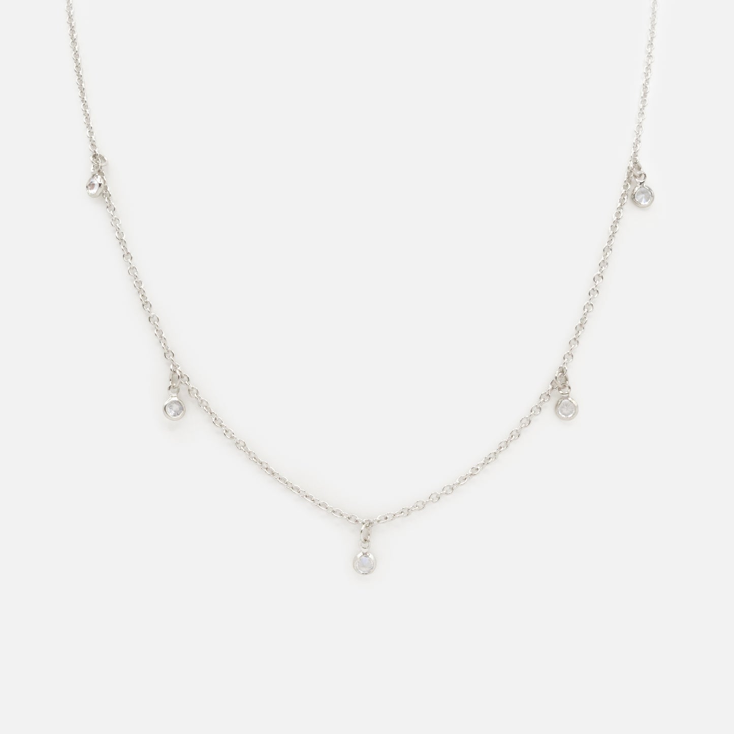 FS253N014SL - Small round charms with cubic zirconia silvered necklace