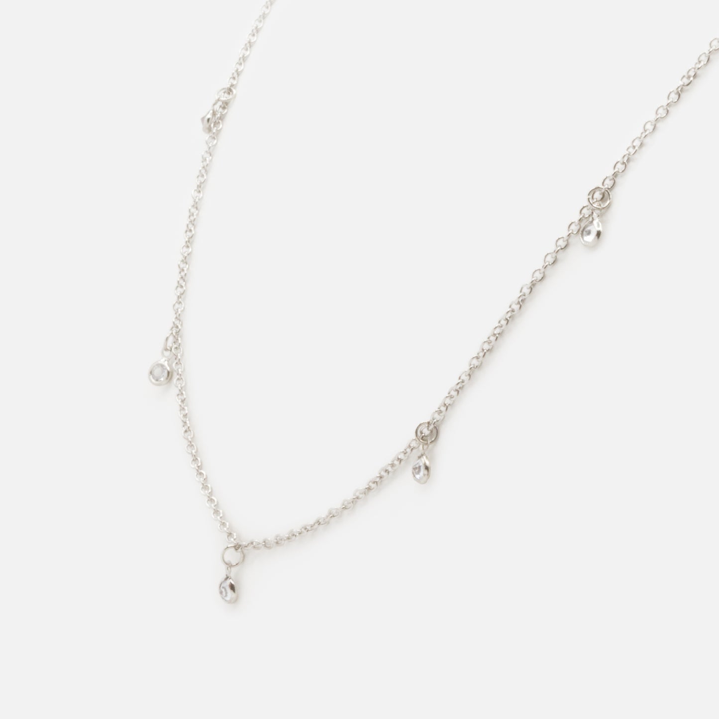 FS253N014SL - Small round charms with cubic zirconia silvered necklace