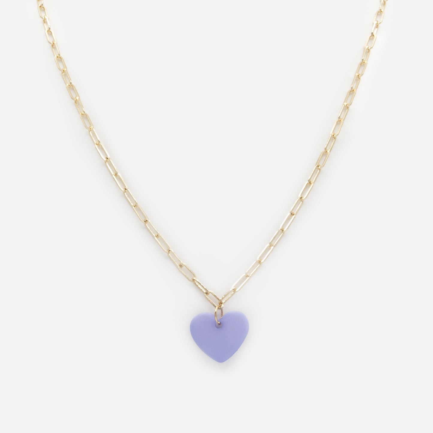 FS253N033GL - Collier doré à mailles trombone breloque cœur en acétate lilas