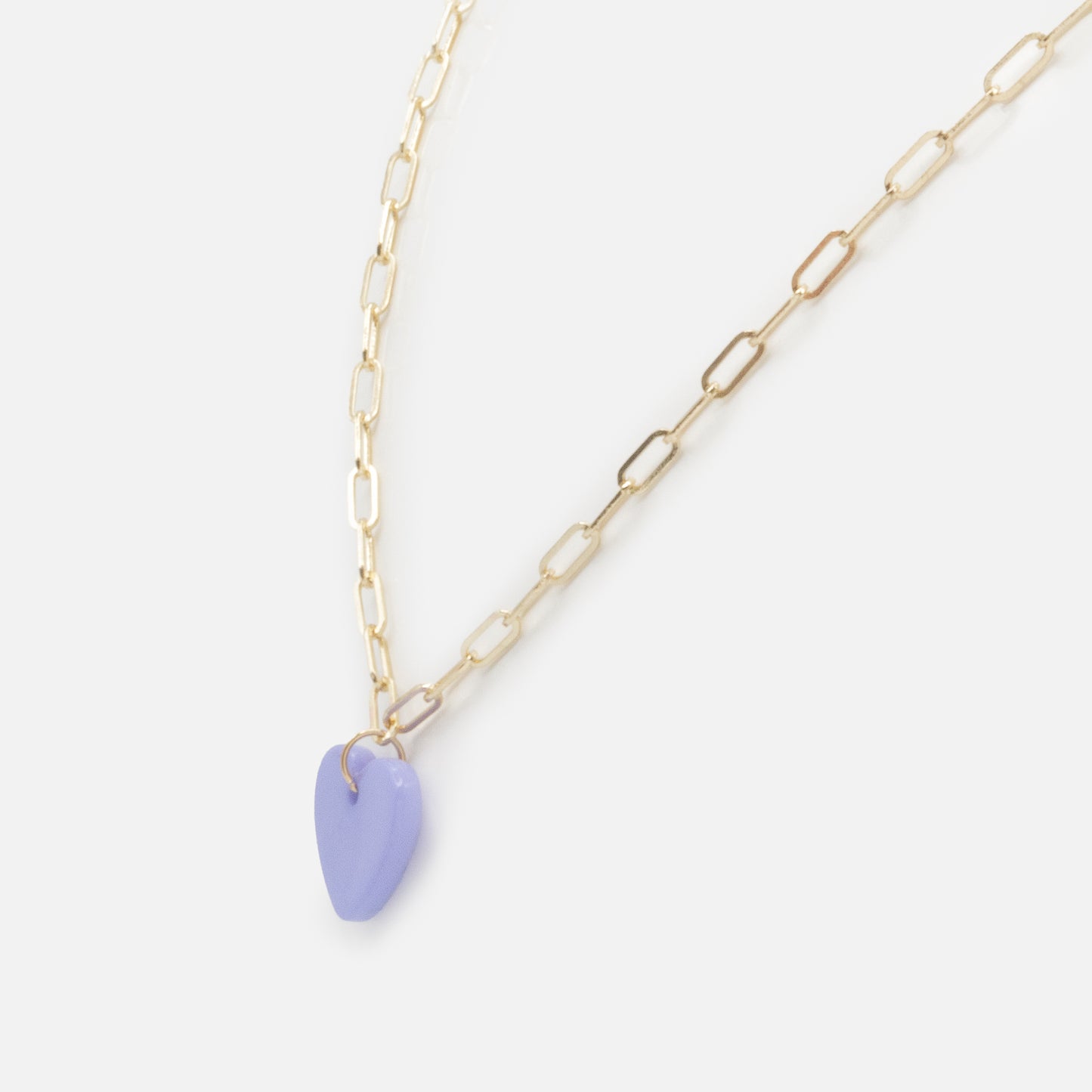 FS253N033GL - Collier doré à mailles trombone breloque cœur en acétate lilas