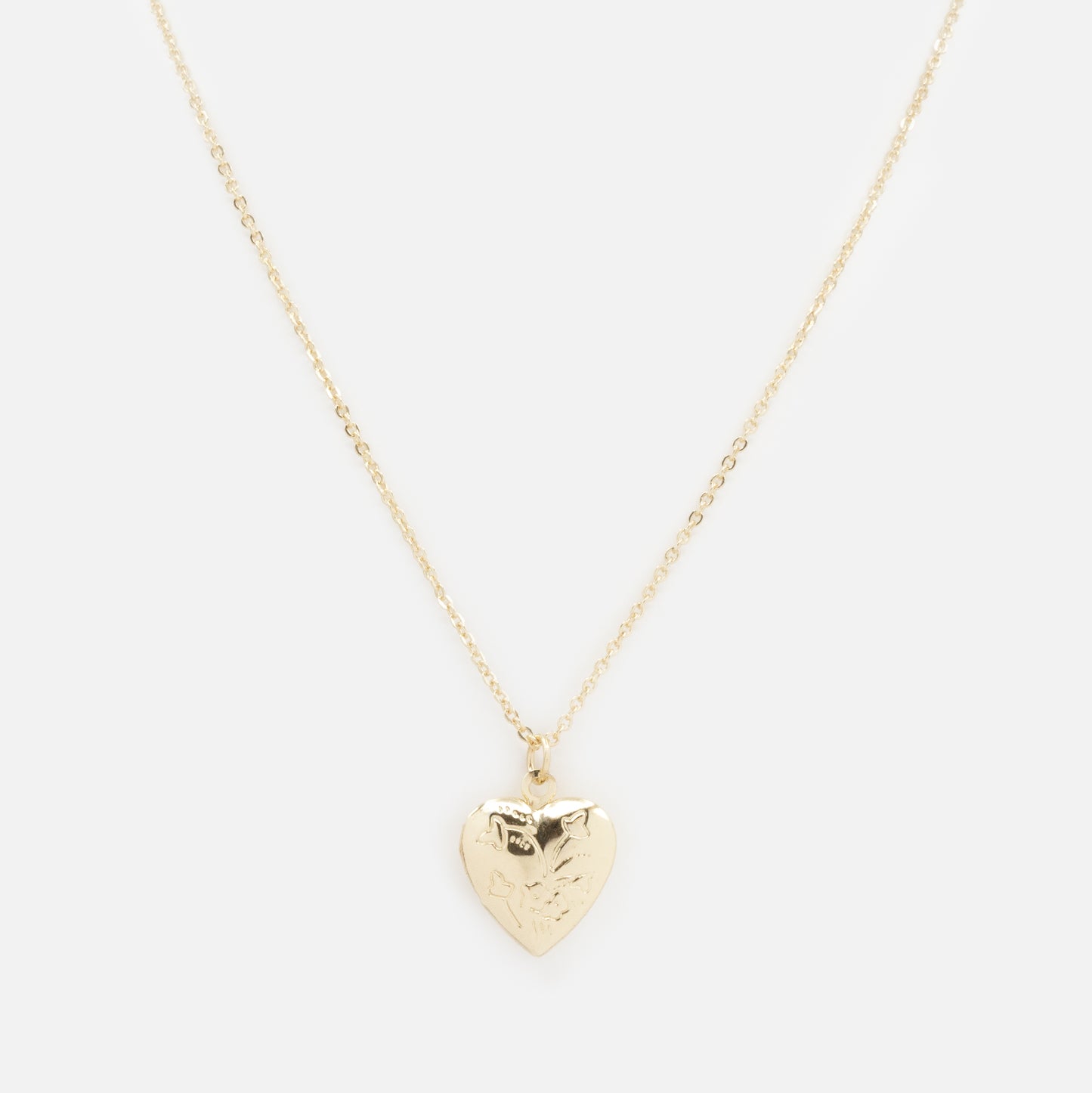 FS253N038GL - Golden necklace with openable & engraved heart medallion