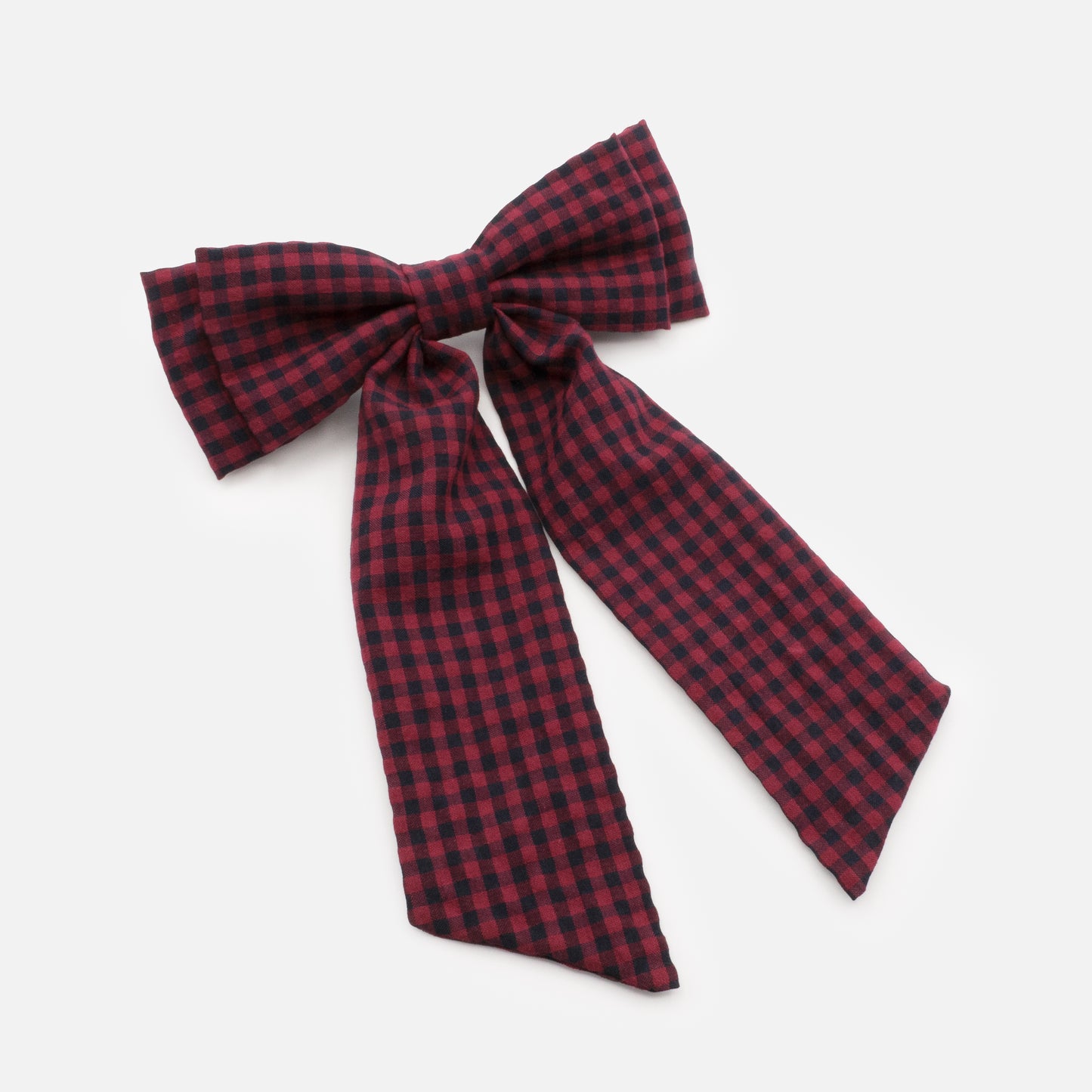 HA253C009PP - Long bow clip with burgundy & navy Vichy print