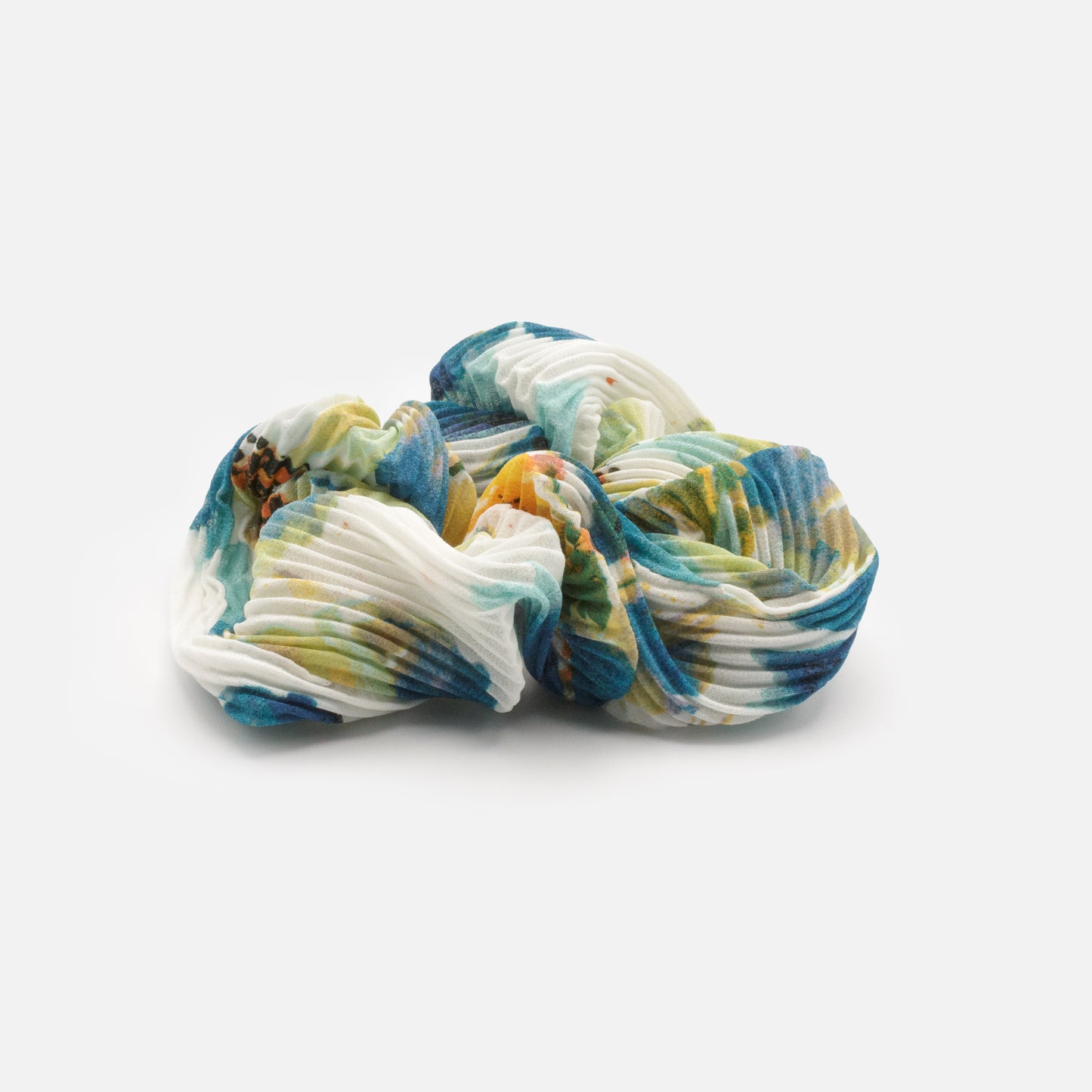 HA253E046MM - Aqua blue & yellow ribbed scrunchie with pattern