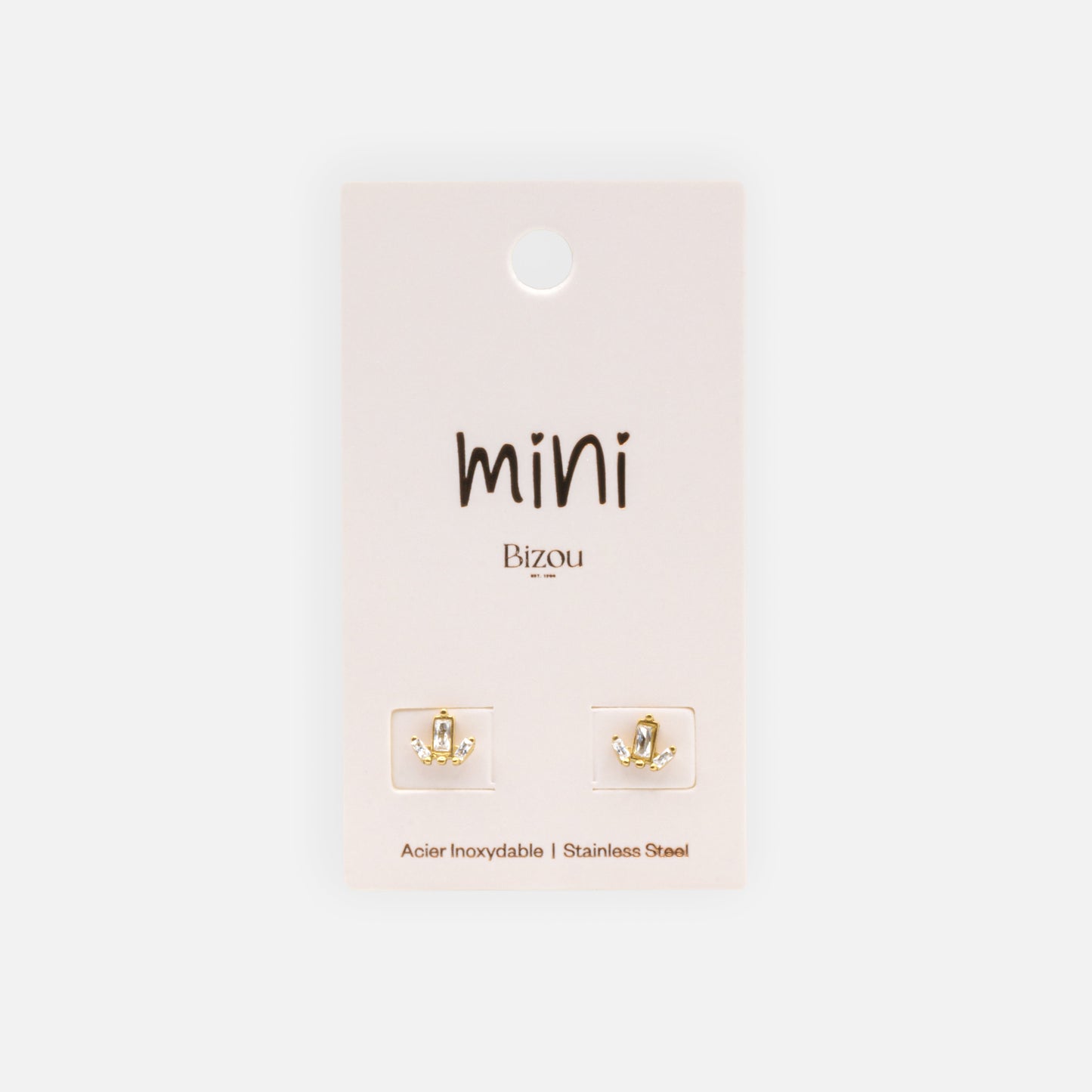 MN241E015GL - Mini boucles d'oreilles dorées trio de pierres rectangulaires en acier inoxydable