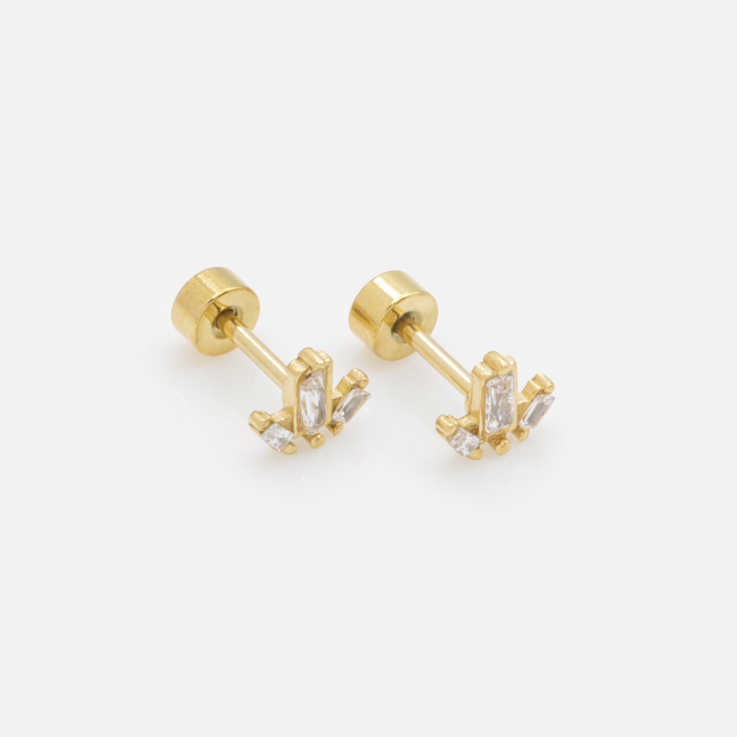MN241E015GL - Mini boucles d'oreilles dorées trio de pierres rectangulaires en acier inoxydable