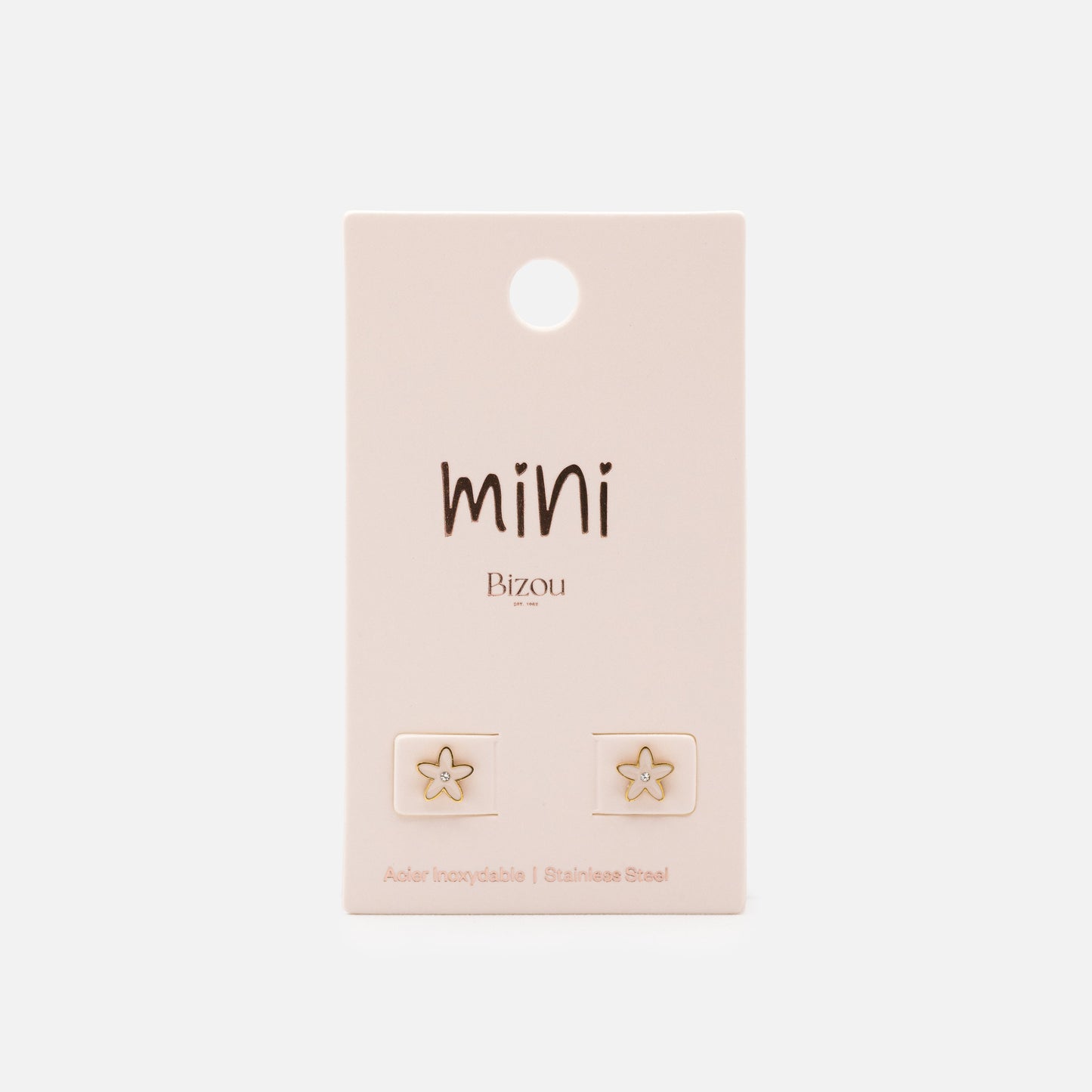 MN243E001GL - Mini pale pink flowers golden earrings with central cubic zirconia in stainless steel