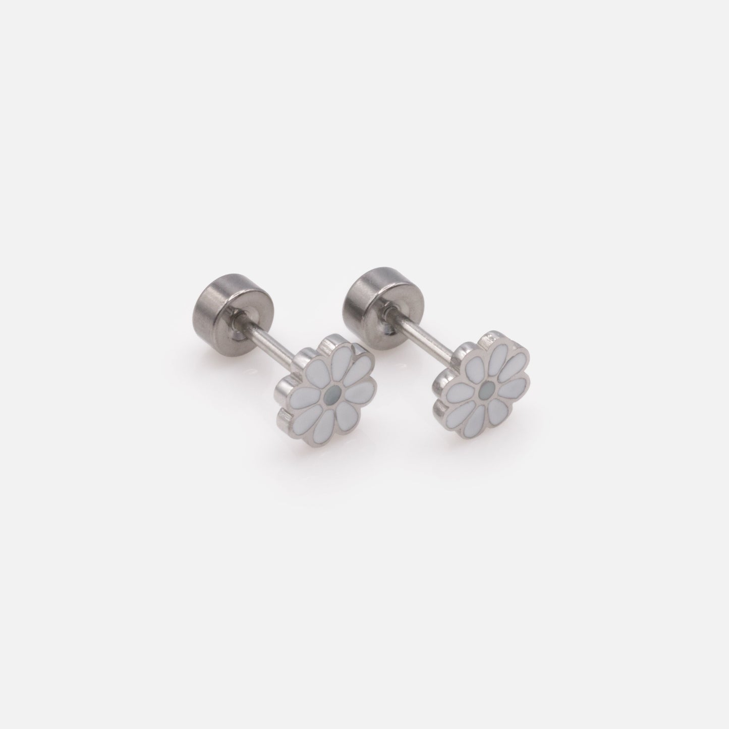 MN243E002SL - Mini white flowers silver earrings in stainless steel