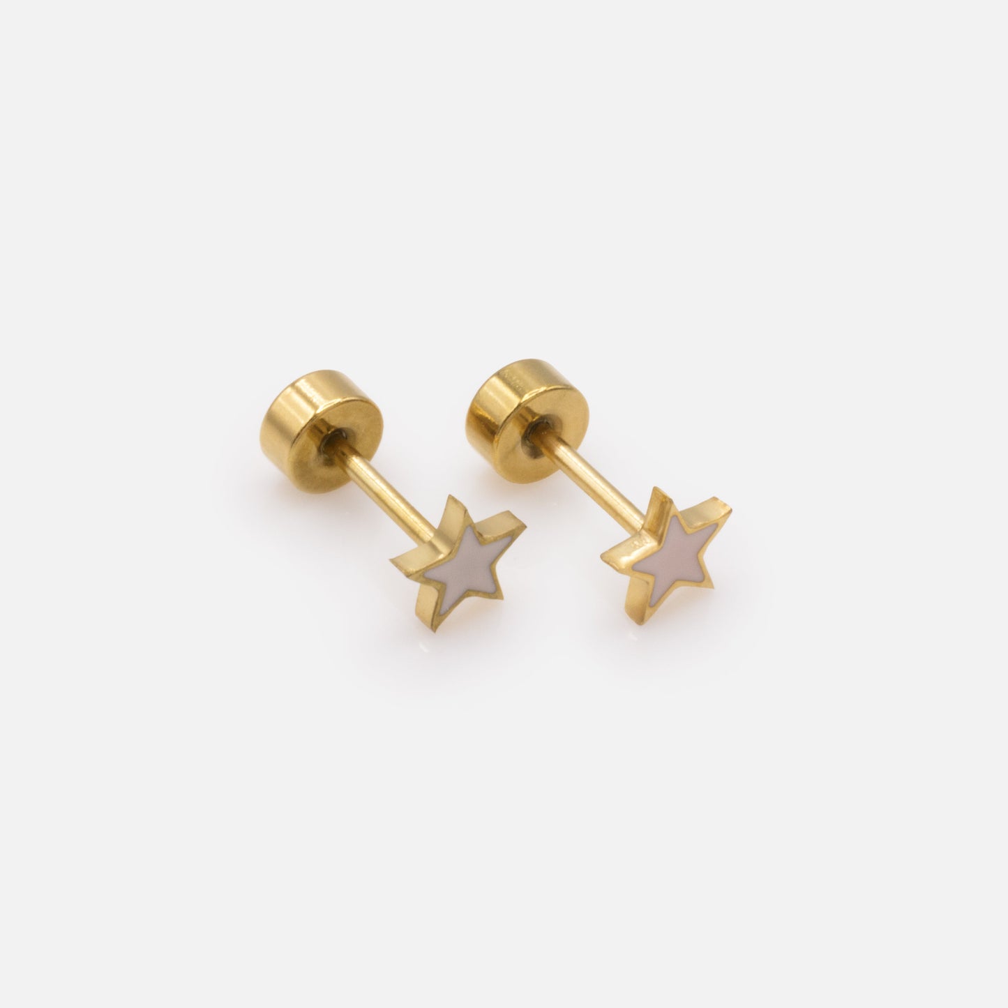 MN243E018GL - Mini boucles d'oreilles dorées étoiles rose pâle en acier inoxydable