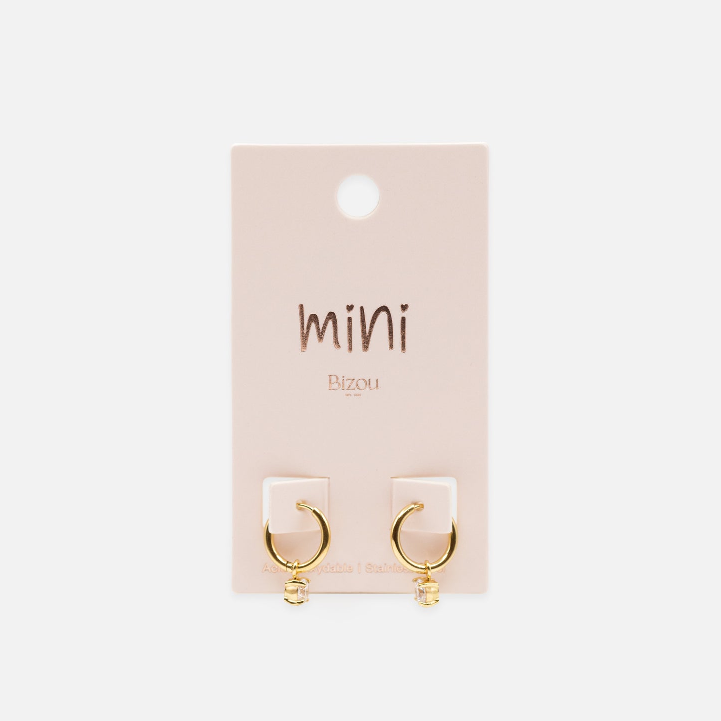MN243E020GL - Mini golden huggies in stainless steel with removable 4mm cubic zirconia