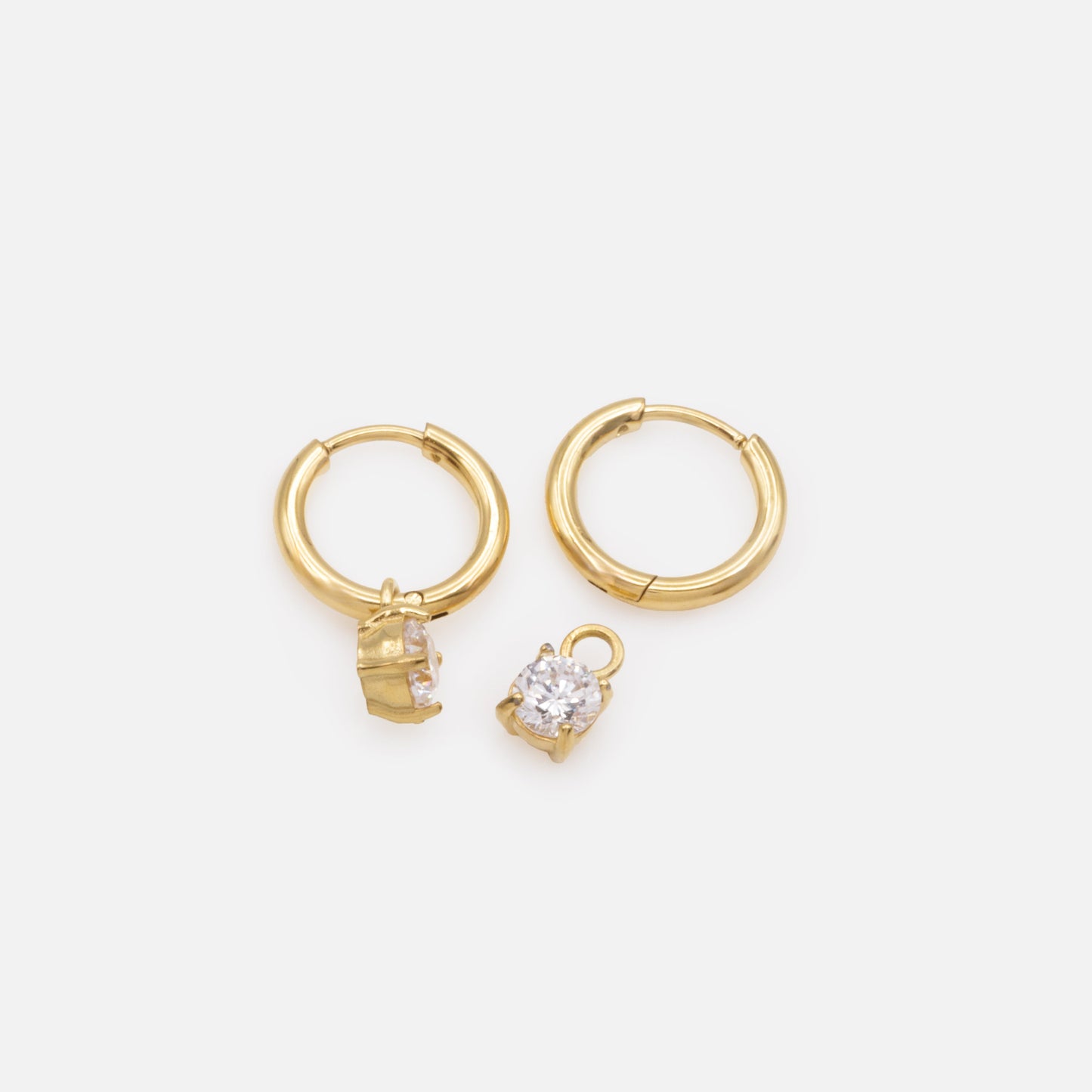 MN243E020GL - Mini golden huggies in stainless steel with removable 4mm cubic zirconia