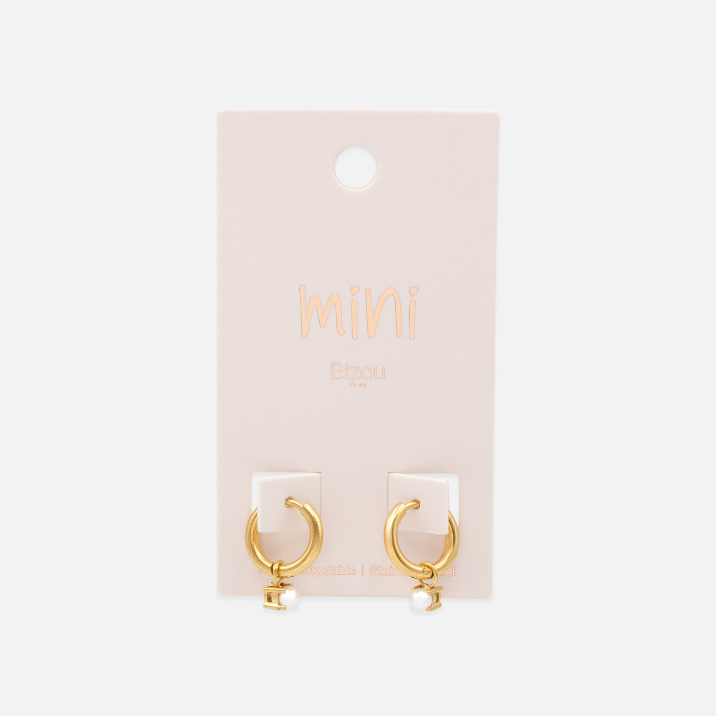 MN253E004GL - Mini boucles d'oreilles huggies dorées en acier inoxydable & perle
