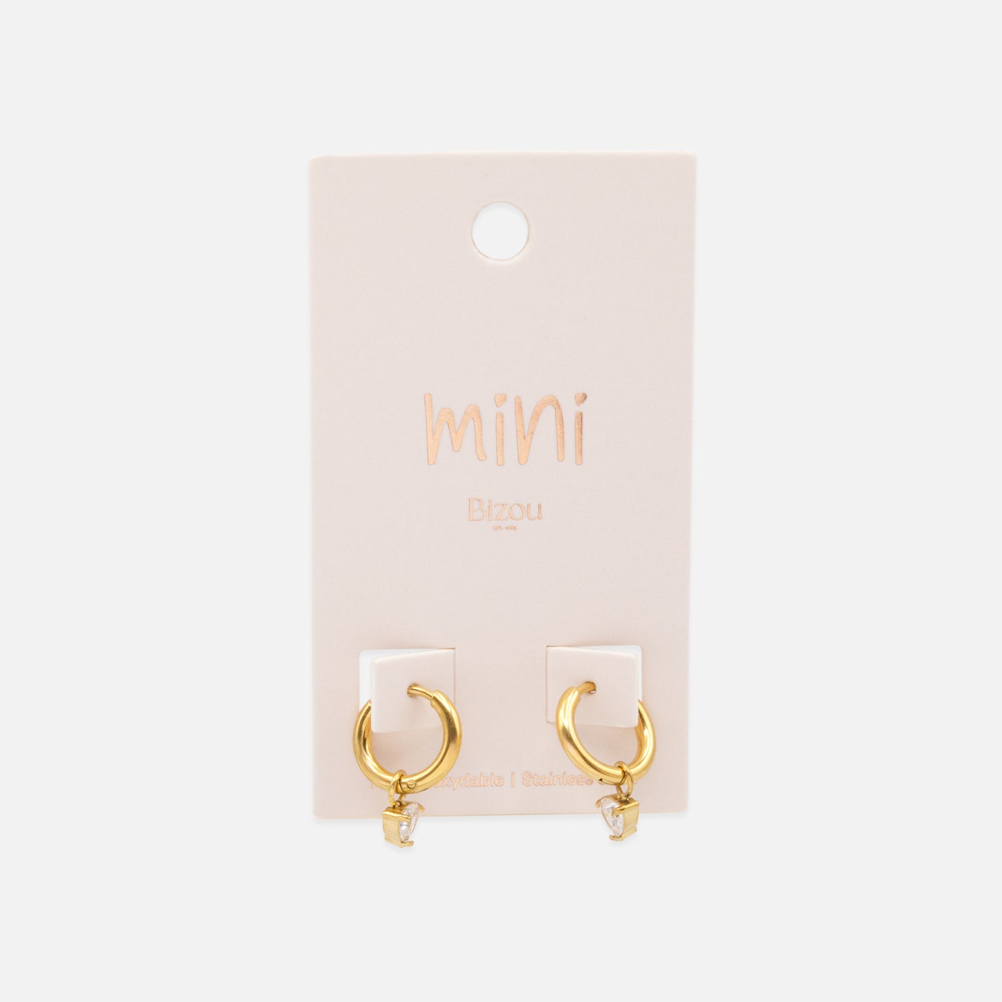 MN253E005GL - Mini golden huggies in stainless steel & heart-shaped cubic zirconia