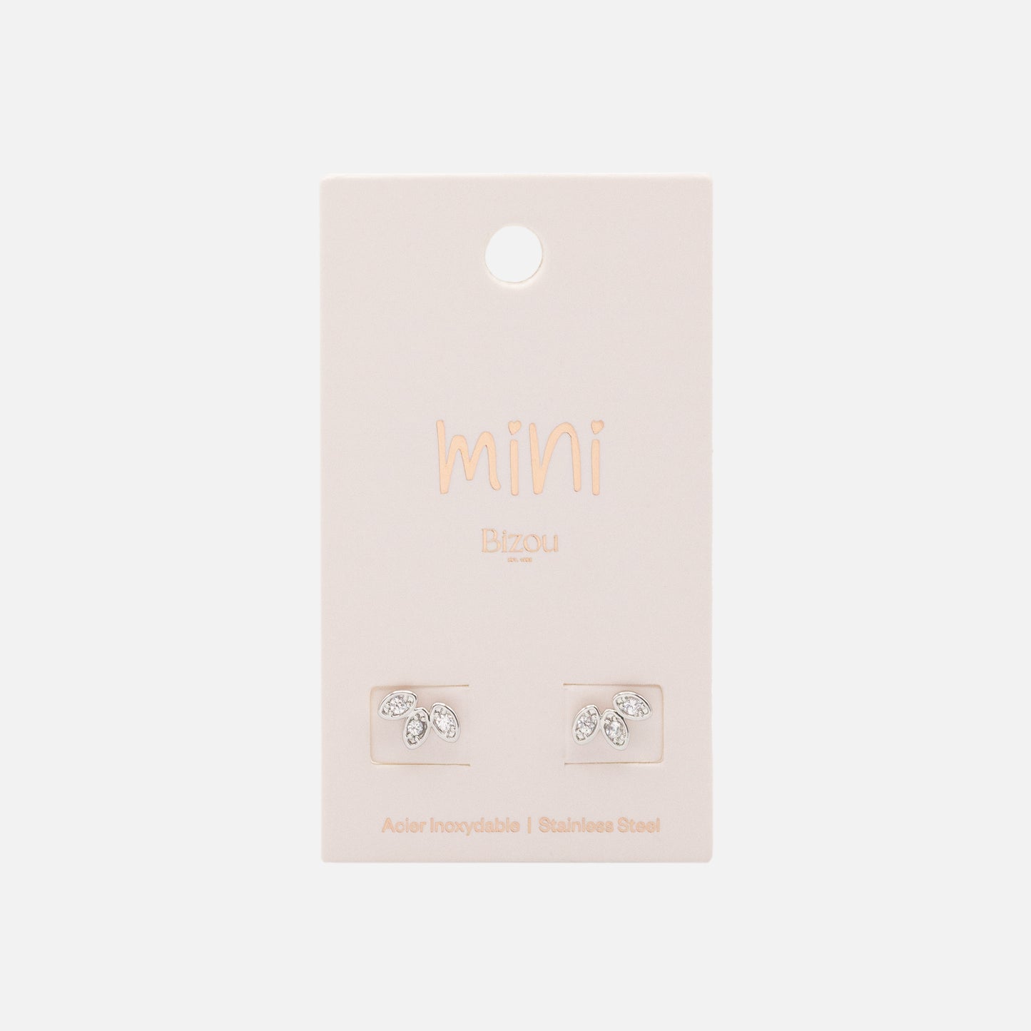 MN253E007SL - Mini boucles d'oreilles feuilles argentées en acier inoxydable & zircons cubiques