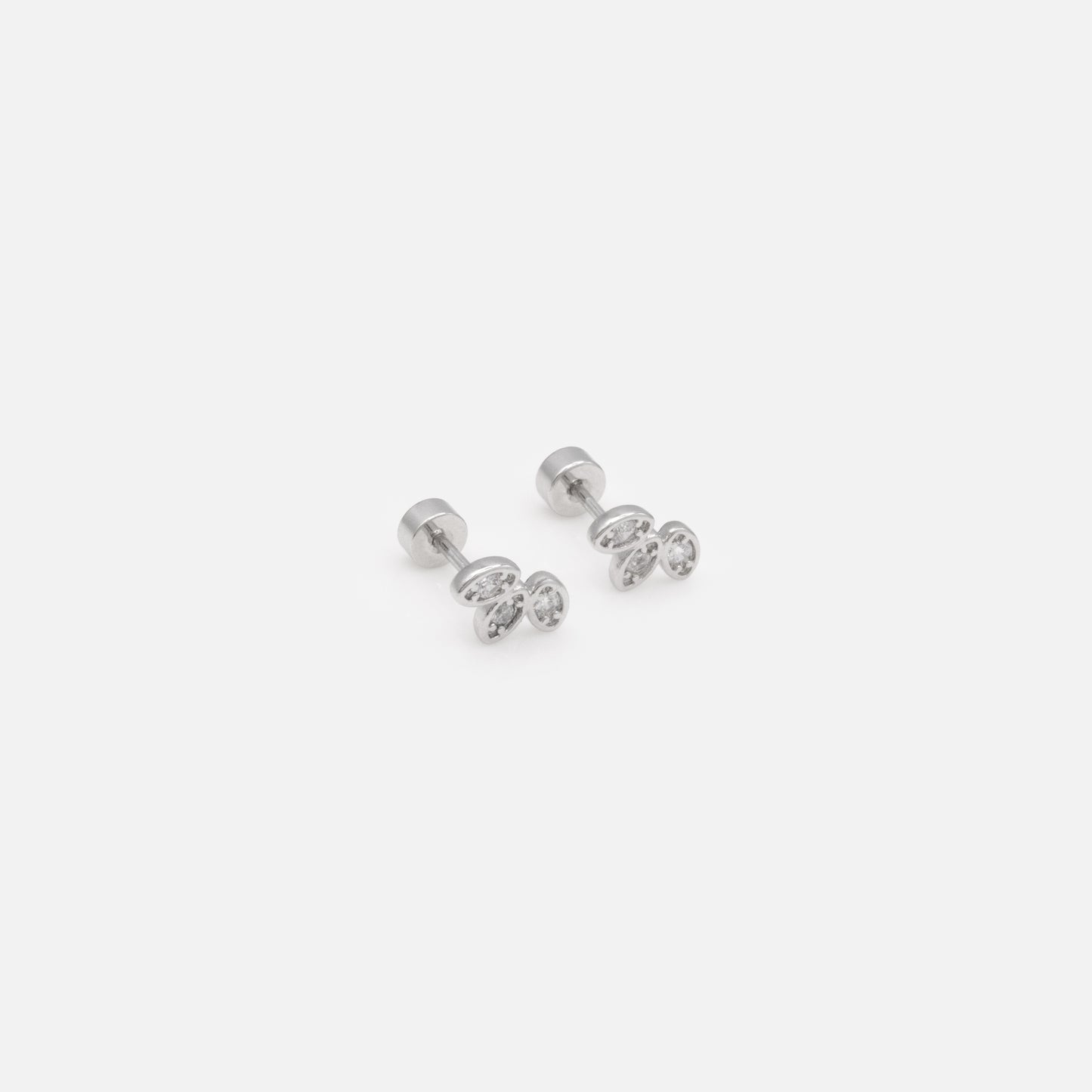 MN253E007SL - Mini boucles d'oreilles feuilles argentées en acier inoxydable & zircons cubiques