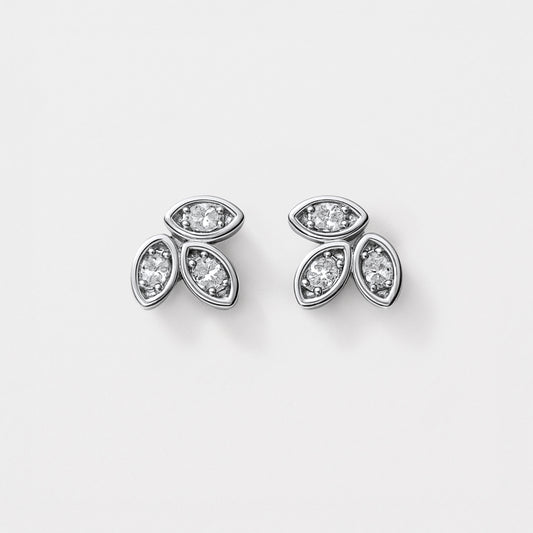 Mini silvered leaves in stainless steel & cubic zirconia - MN253E007SL