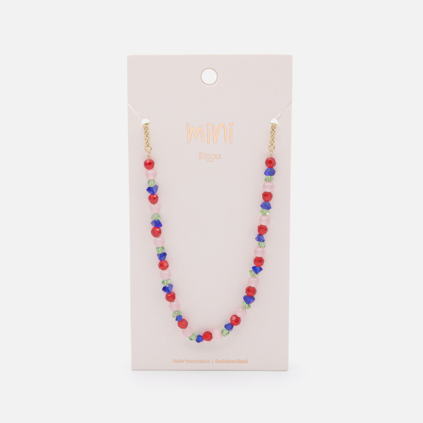 MN253N009GL - Mini colored beaded golden necklace in stainless steel