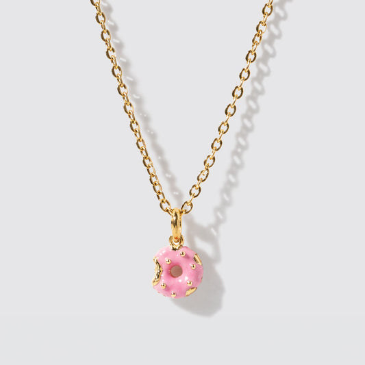 Mini Golden Necklace with Donut Pendant Stainless Steel