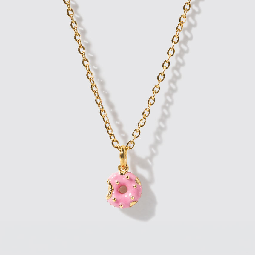 Mini Golden Necklace with Donut Pendant Stainless Steel